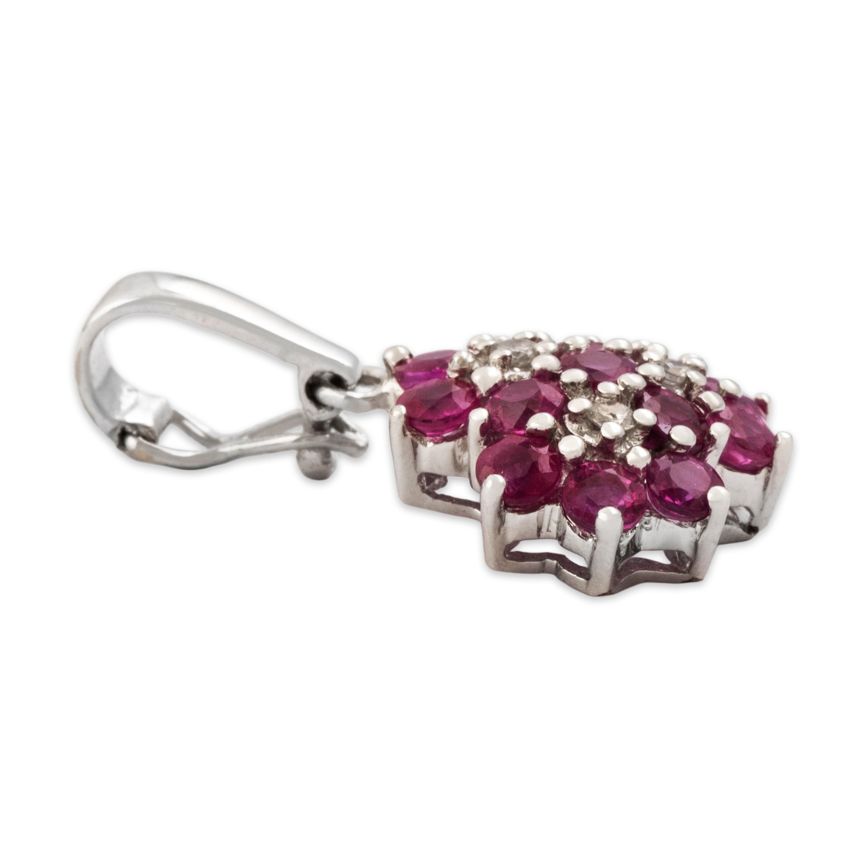 Vintage 14k White Gold 1.01cttw Ruby Diamond Darling Flower Bouquet Enhancer Pendant - Side view