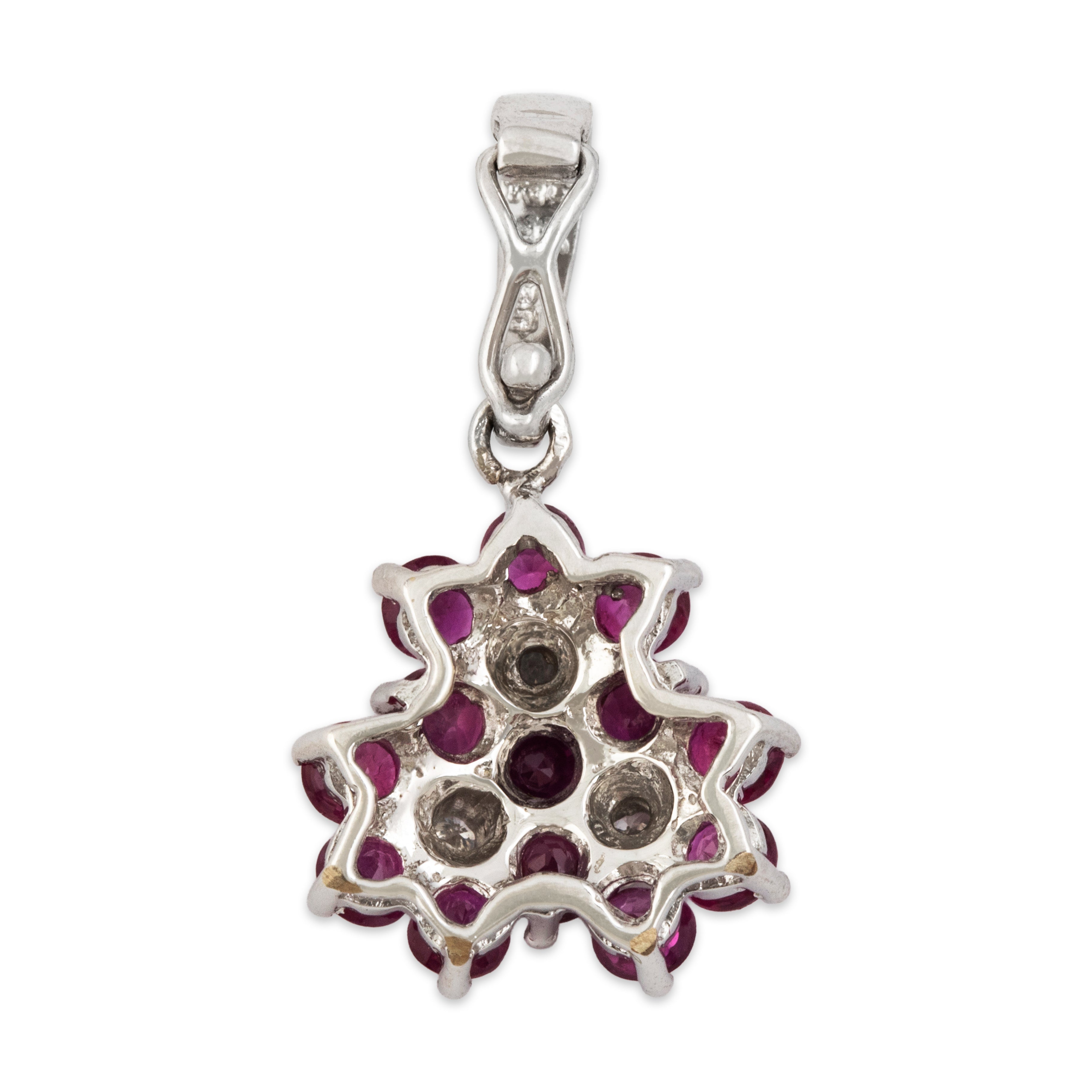 Vintage 14k White Gold 1.01cttw Ruby Diamond Darling Flower Bouquet Enhancer Pendant - Back view