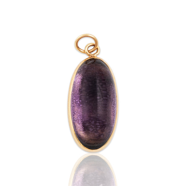 Vintage 14k Yellow Gold Foil-Backed Amethyst Oblong Charm / Pendant