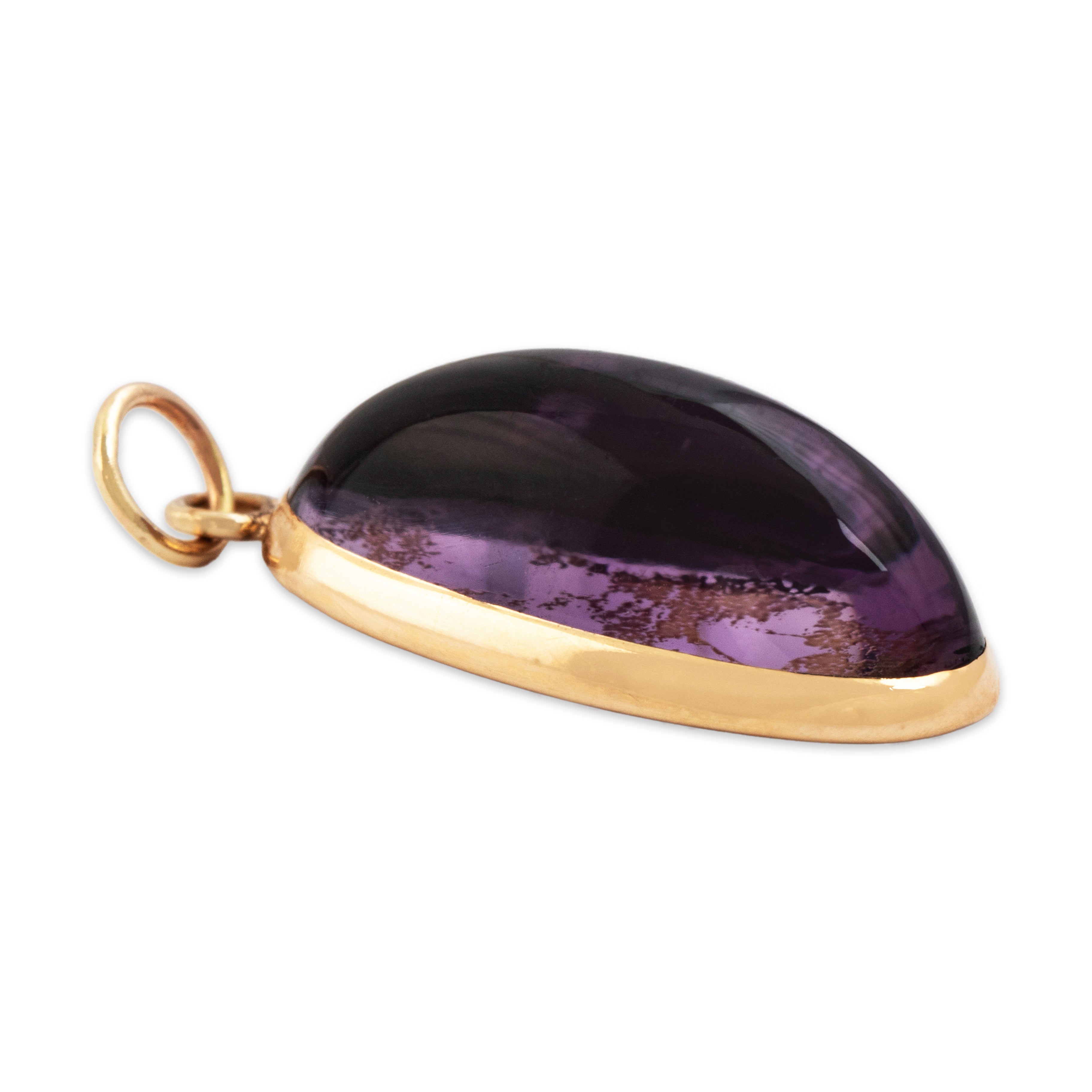 Vintage 14k Yellow Gold Foil-Backed Amethyst Oblong Charm / Pendant - Side view