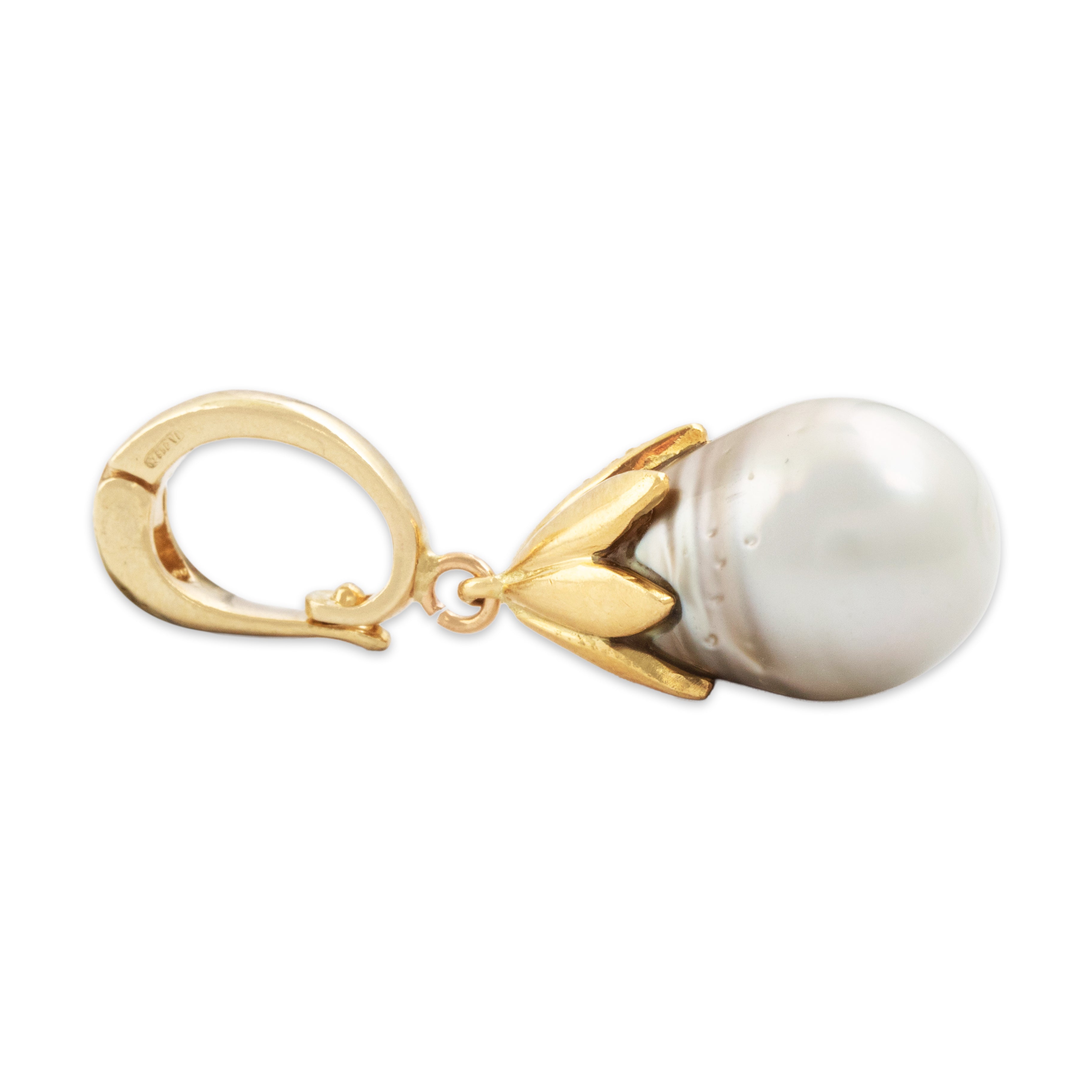 Vintage 14k Yellow Gold Pearl Diamond Elegant Drop Enhancer Pendant - Side view