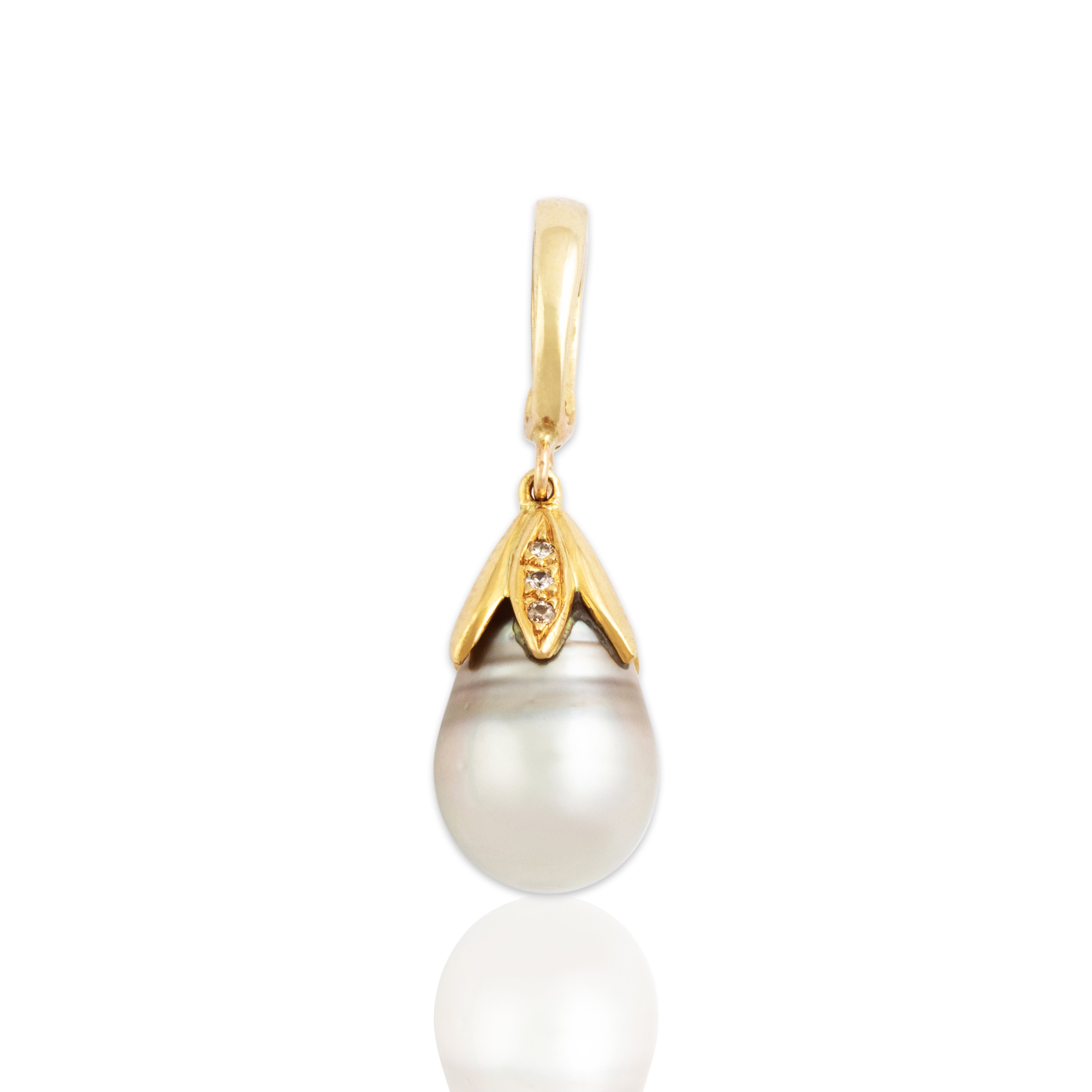 Vintage 14k Yellow Gold Pearl Diamond Elegant Drop Enhancer Pendant