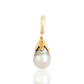Vintage 14k Yellow Gold Pearl Diamond Elegant Drop Enhancer Pendant