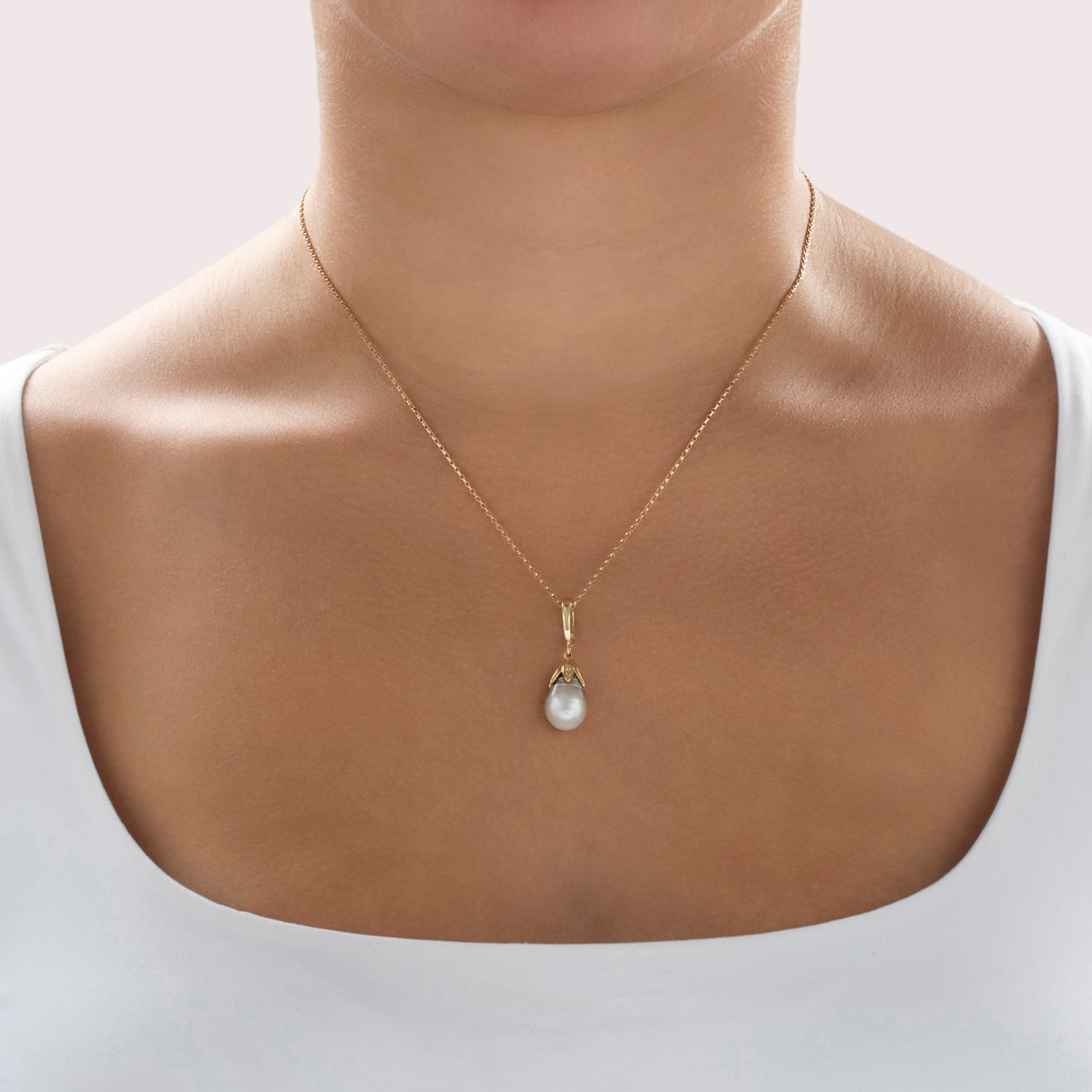 Vintage 14k Yellow Gold Pearl Diamond Elegant Drop Enhancer Pendant