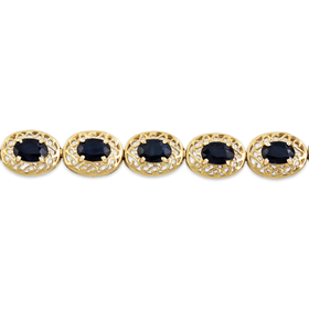 Vintage 10k Yellow Gold 9.35cttw Dark Blue Sapphire Open Oval Link Bracelet 7"