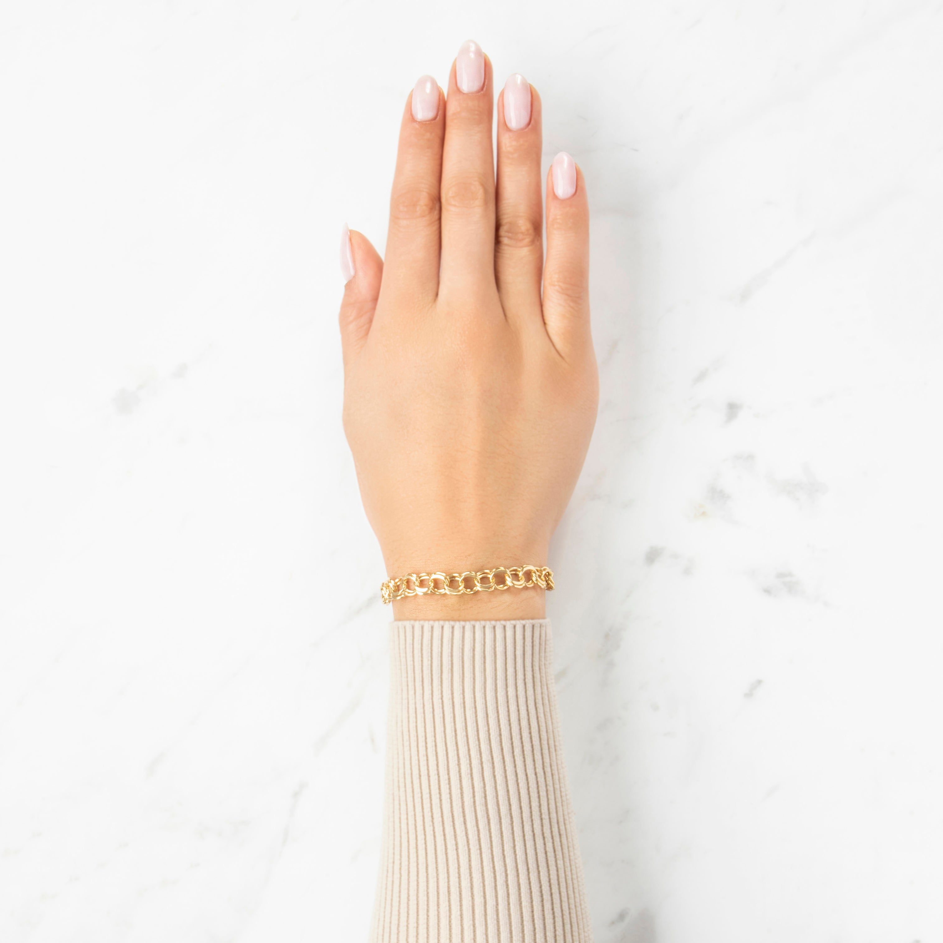 Vintage 14k Yellow Gold Double Cable Link Charm Bracelet - On model view