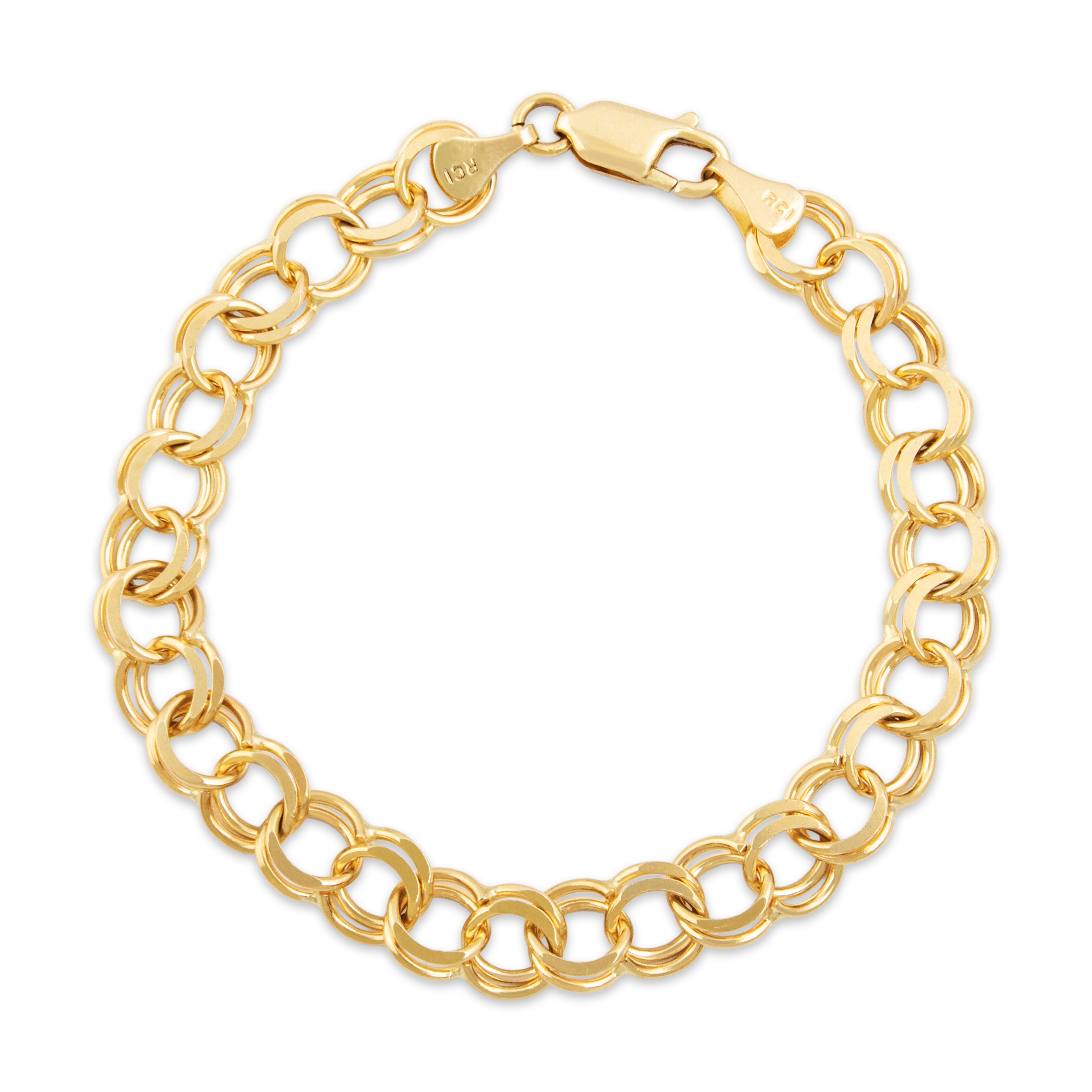 Vintage 14k Yellow Gold Double Cable Link Charm Bracelet - Overall view