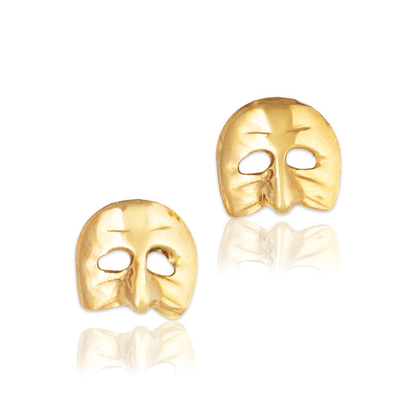 Vintage 18k Yellow Gold Dramatic Theater Mask Stud Earrings