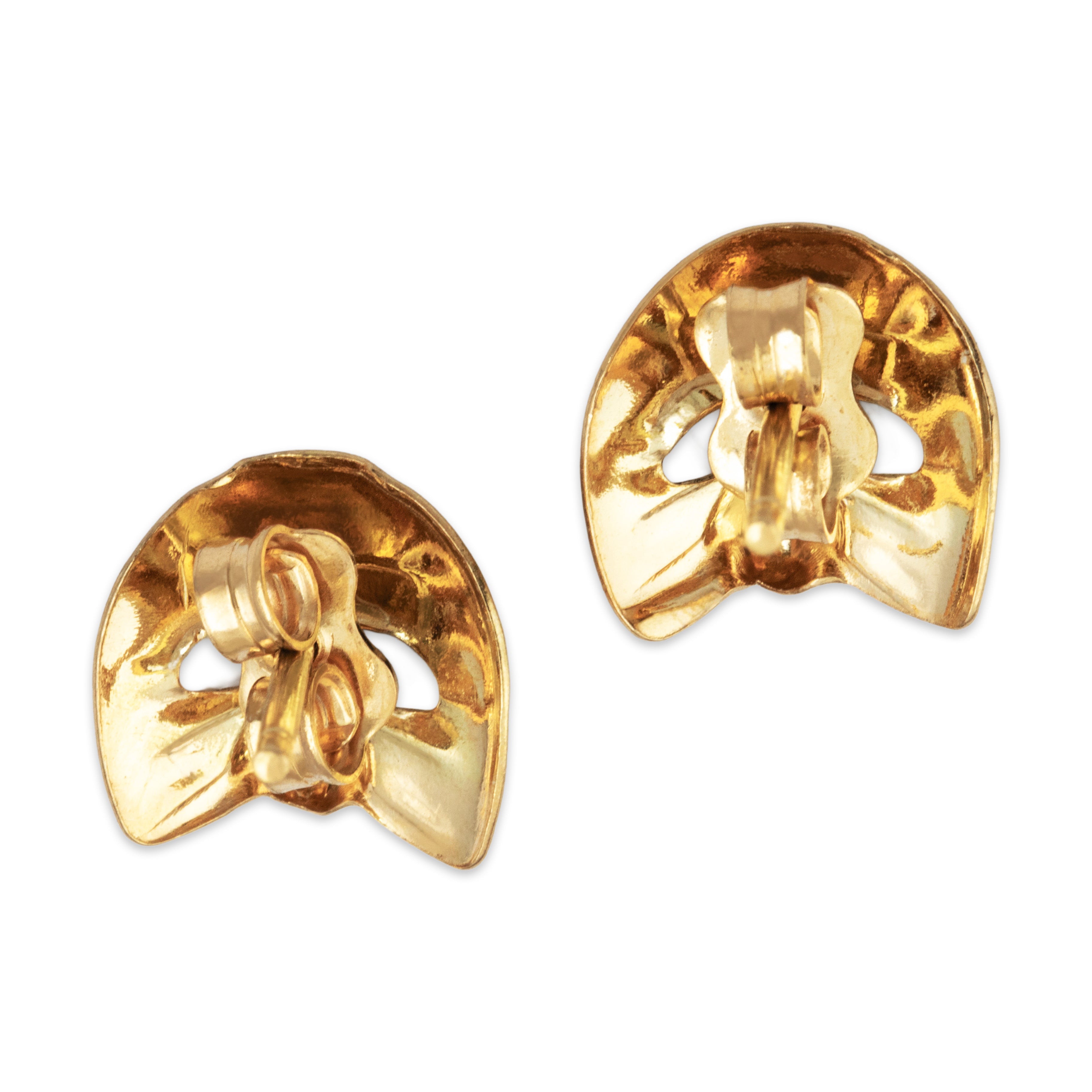 Vintage 18k Yellow Gold Dramatic Theater Mask Stud Earrings - Back view
