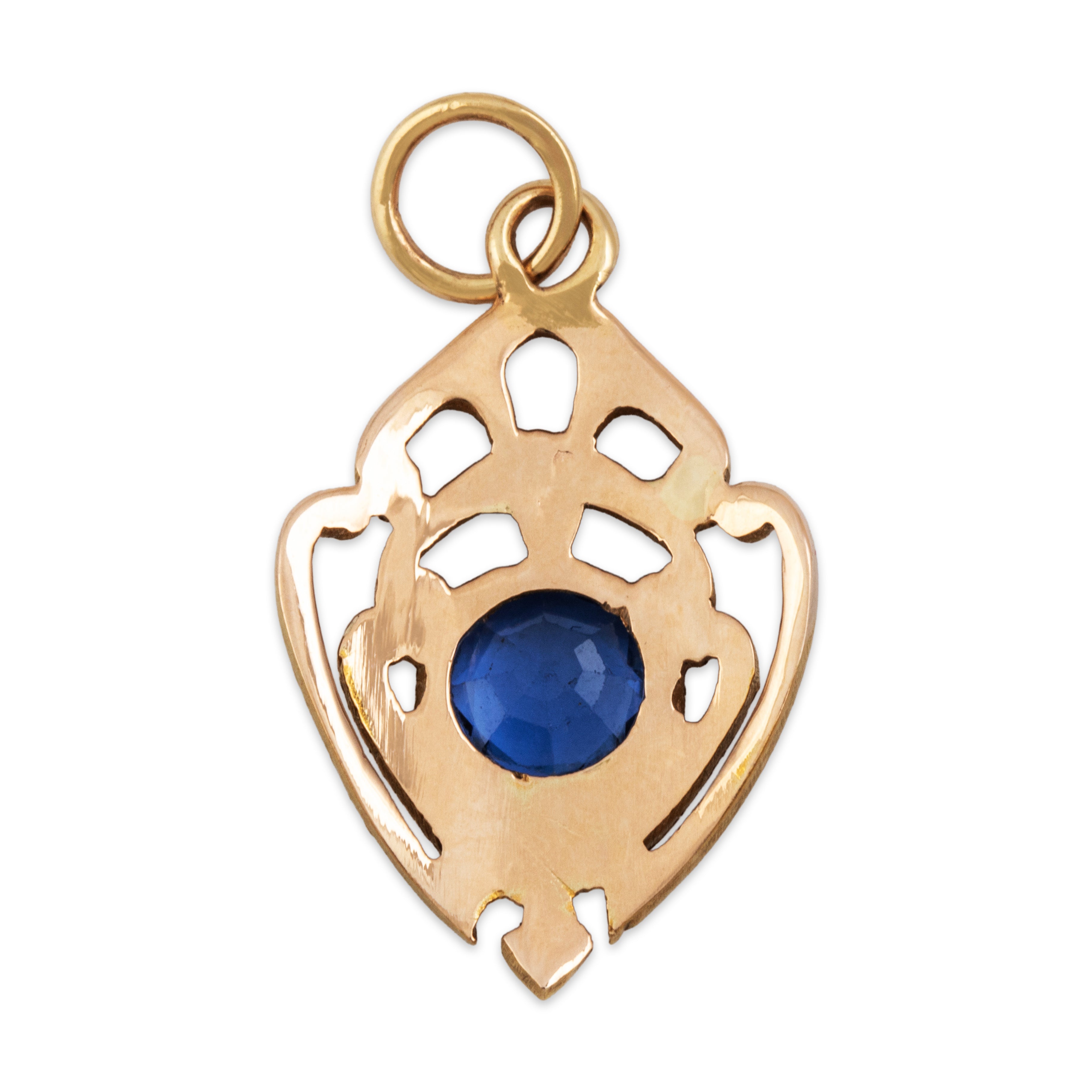 Antique 14k Yellow Gold Blue Synthetic Sapphire Regal Charm / Pendant - Back view