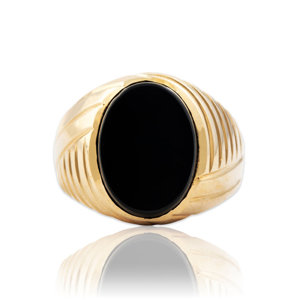Vintage Large 14k Yellow Gold Onyx Geometric Oval Signet Ring 9.75