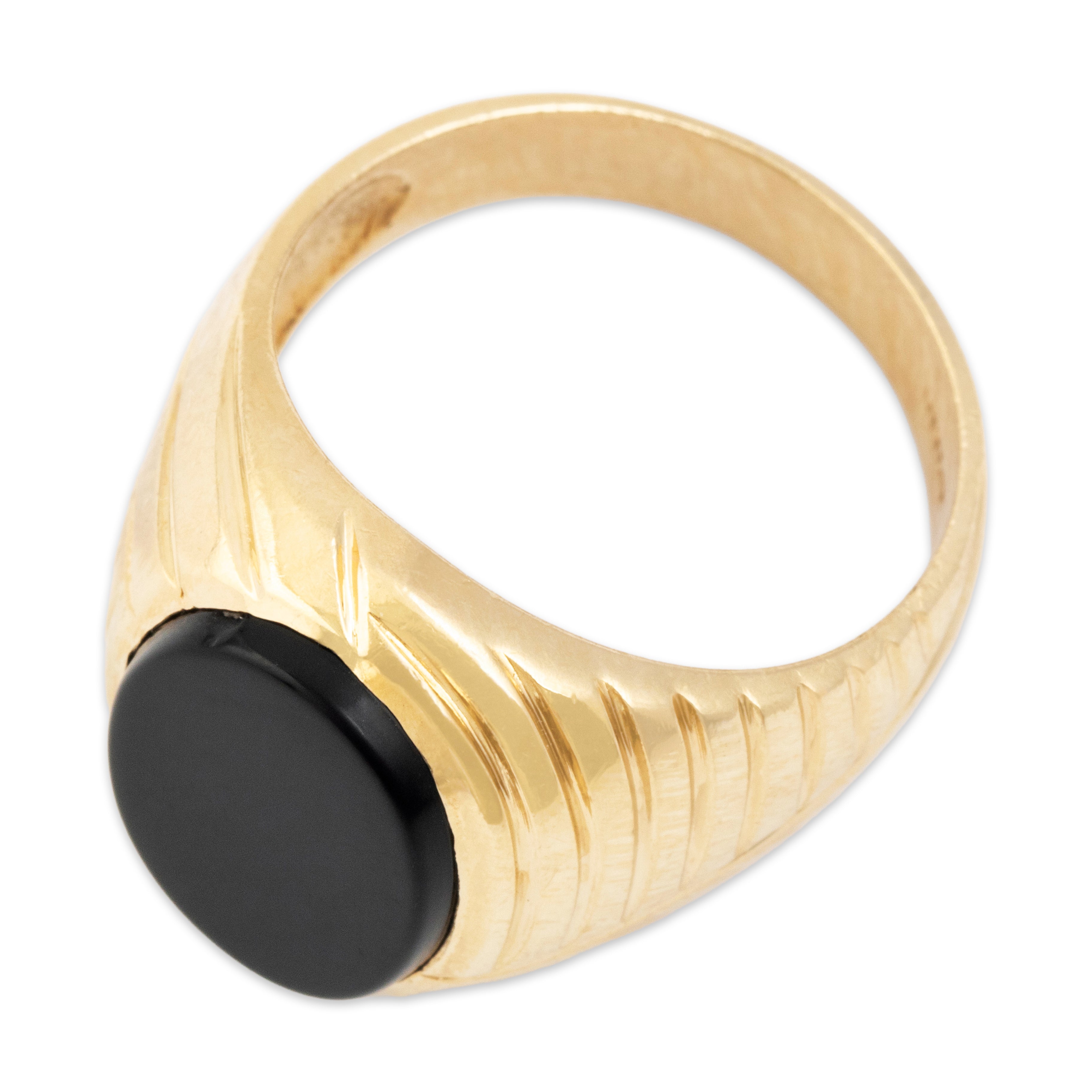 Vintage Large 14k Yellow Gold 3.7ct Onyx Geometric Oval Signet Ring - Overall view