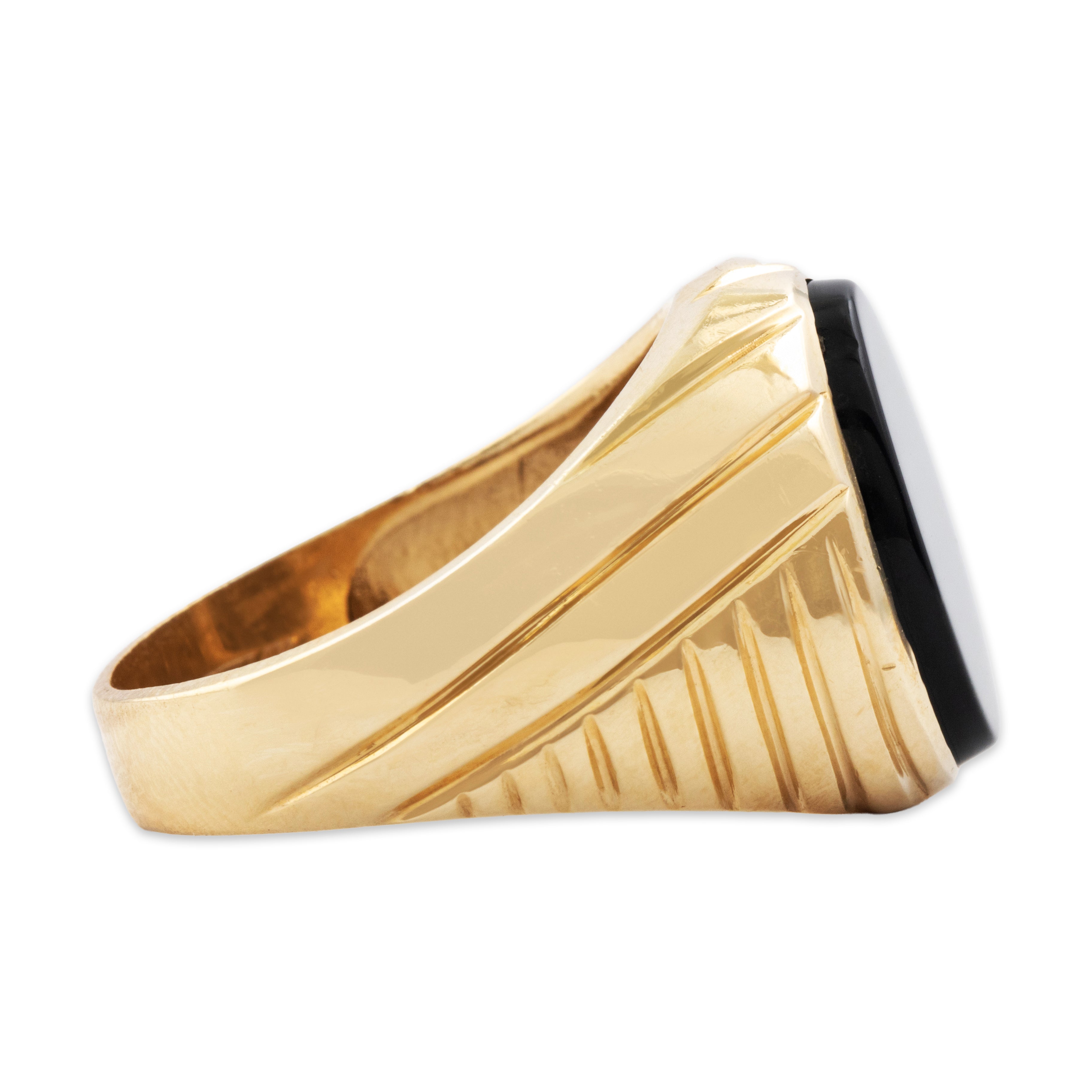 Vintage Large 14k Yellow Gold 3.7ct Onyx Geometric Oval Signet Ring - Side view