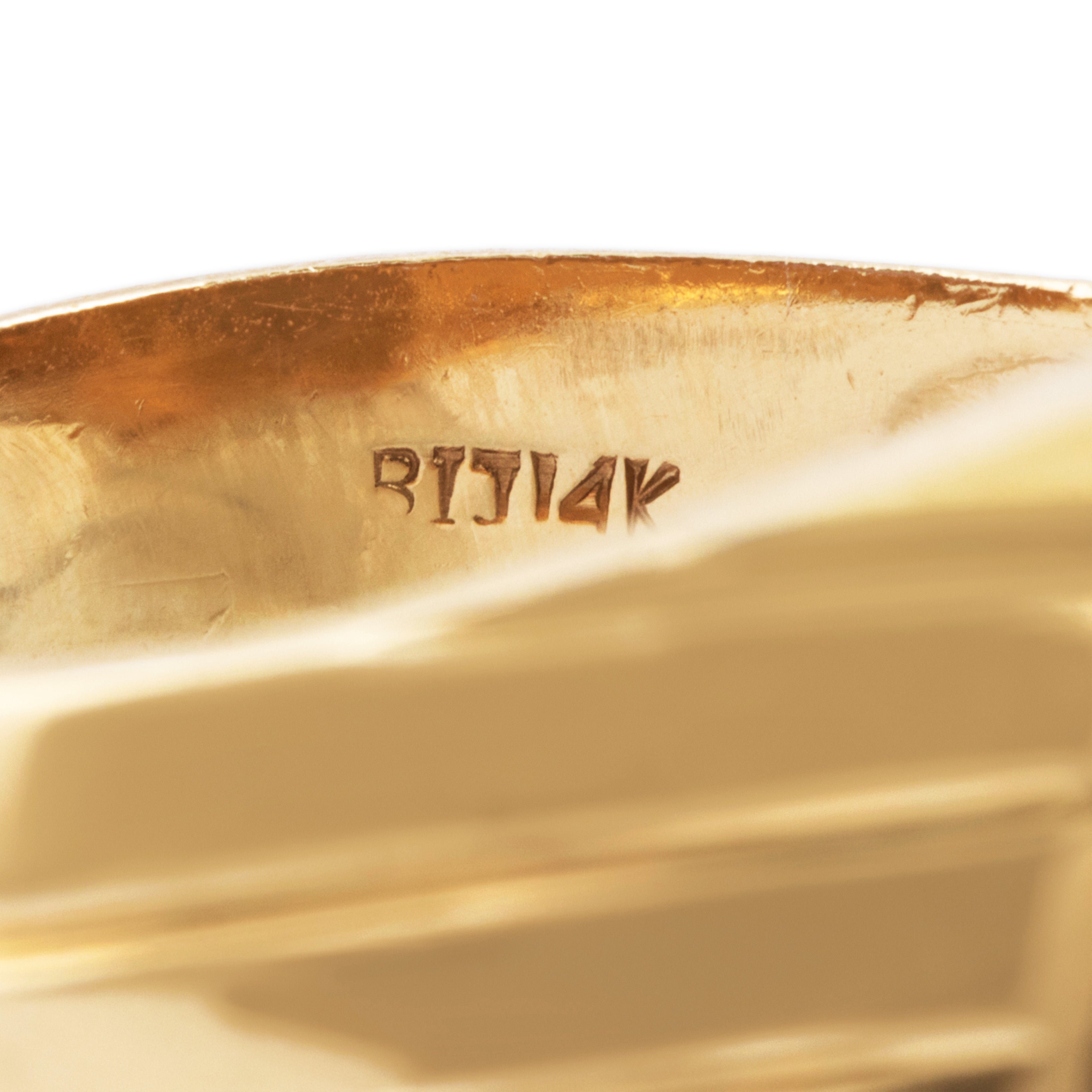 Vintage Large 14k Yellow Gold 3.7ct Onyx Geometric Oval Signet Ring - Hallmark view