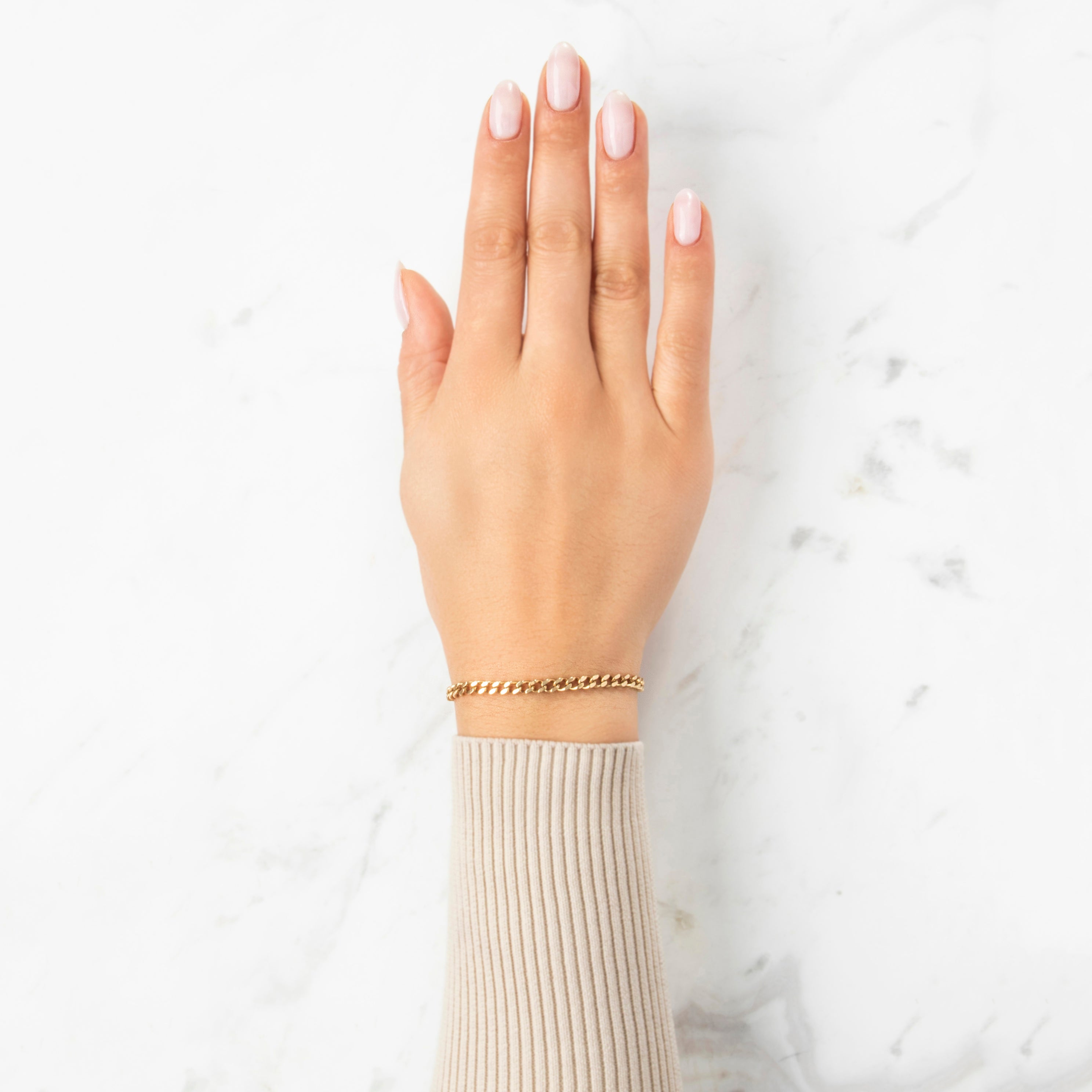 Vintage English 9k Yellow Gold Simple Curb Chain Bracelet - On model view