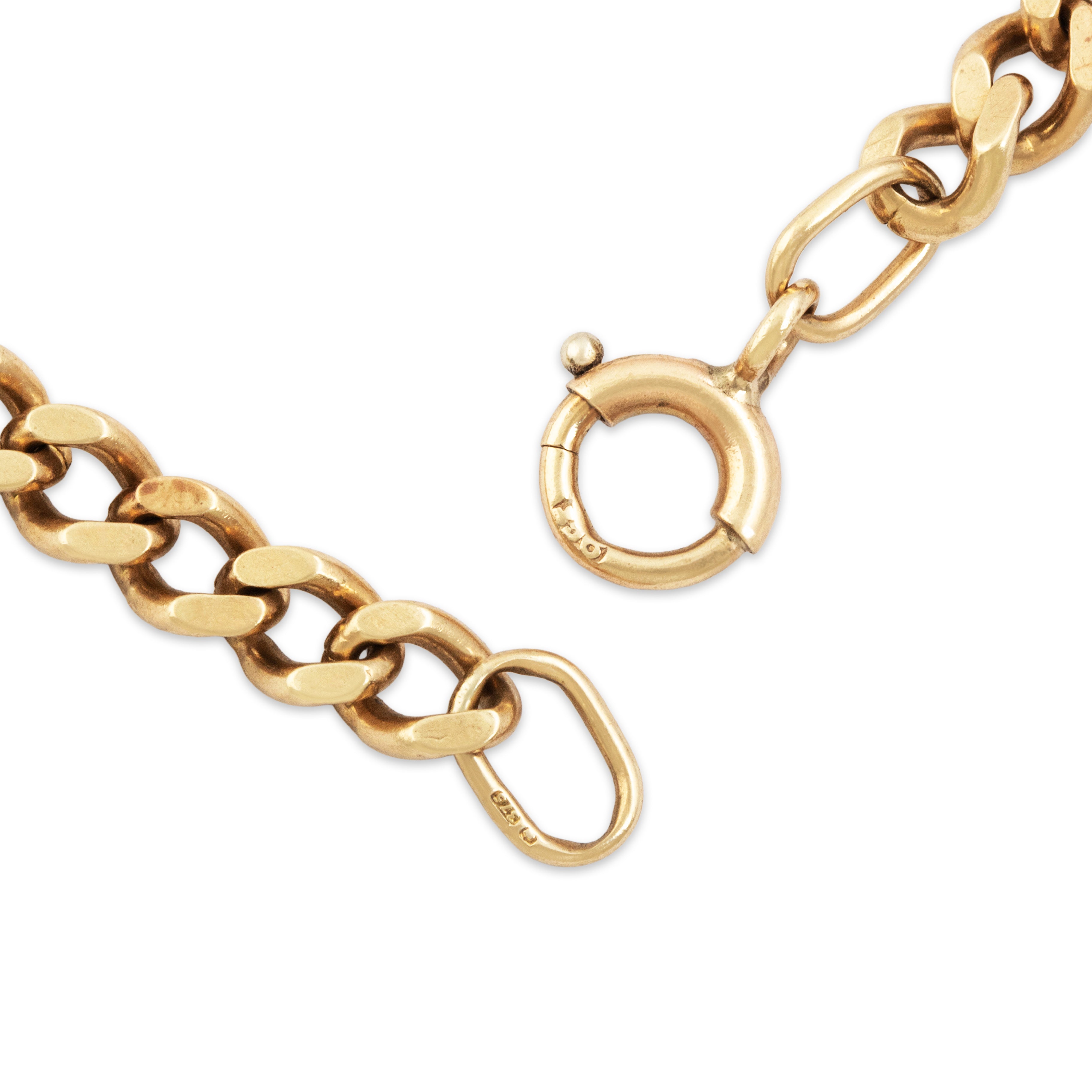 Vintage English 9k Yellow Gold Simple Curb Chain Bracelet - clasp view