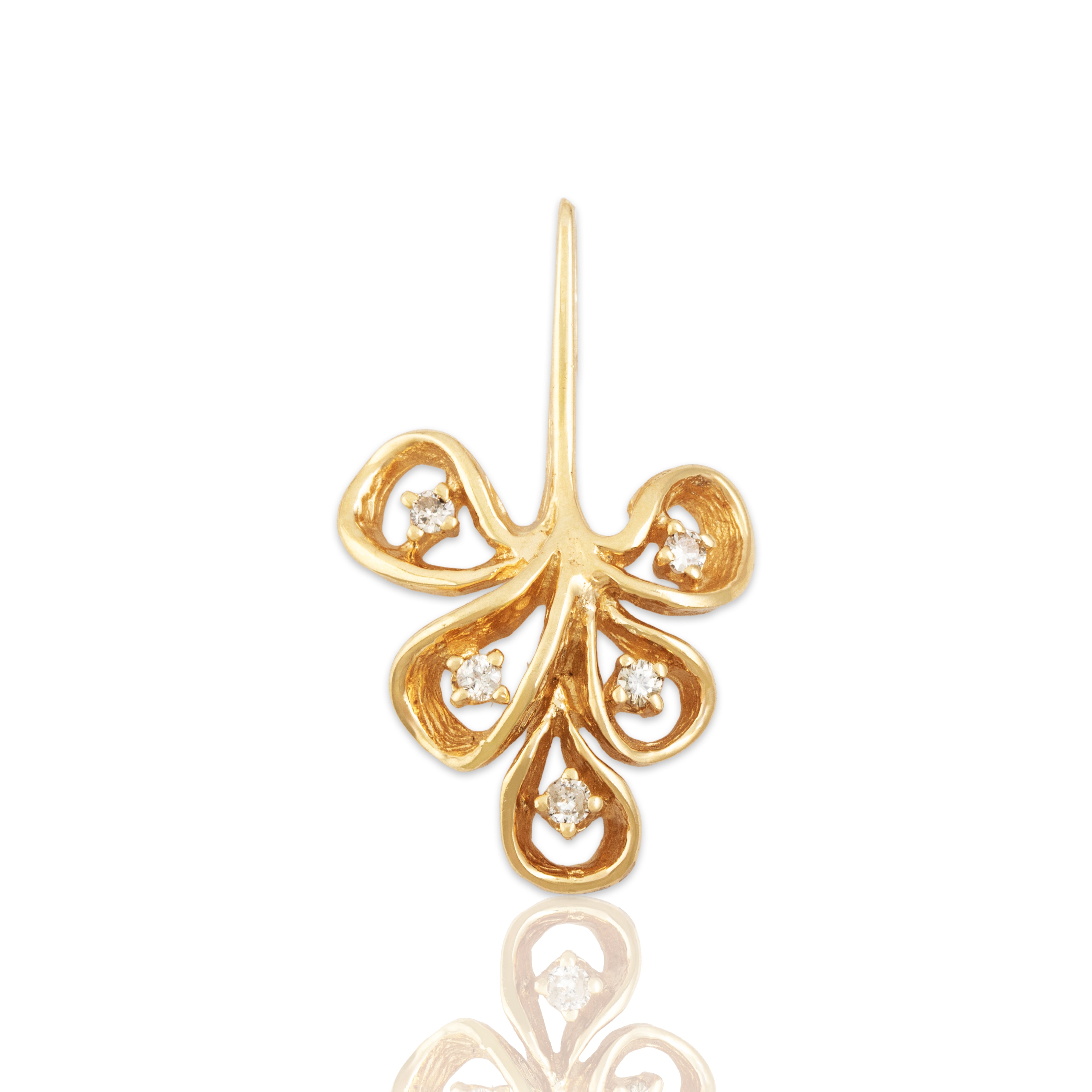Vintage 10k Yellow Gold Diamond Artistic Freeform Pendant - Close-up view