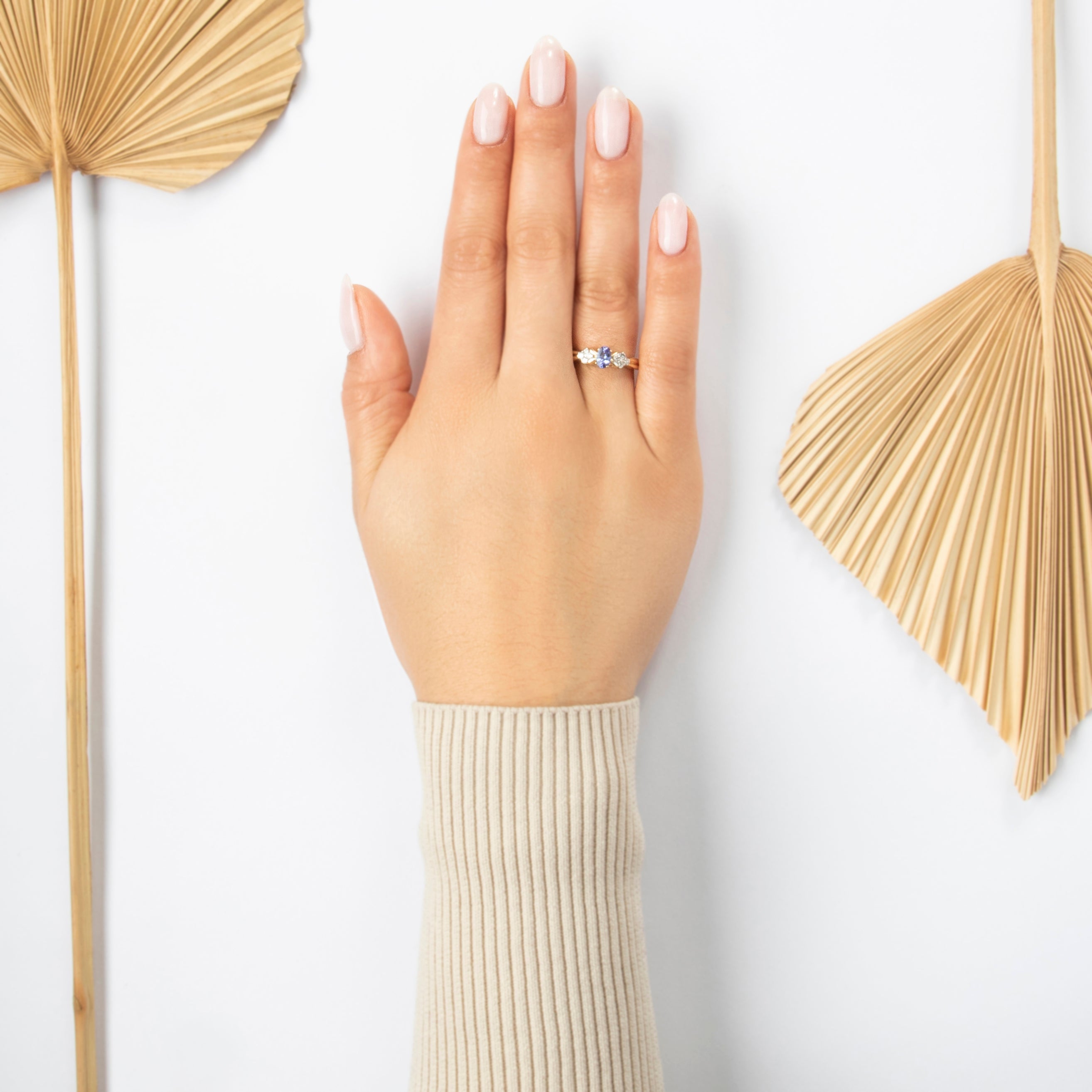 Vintage 14k Yellow Gold Tanzanite Diamond Bright Ring - On model view