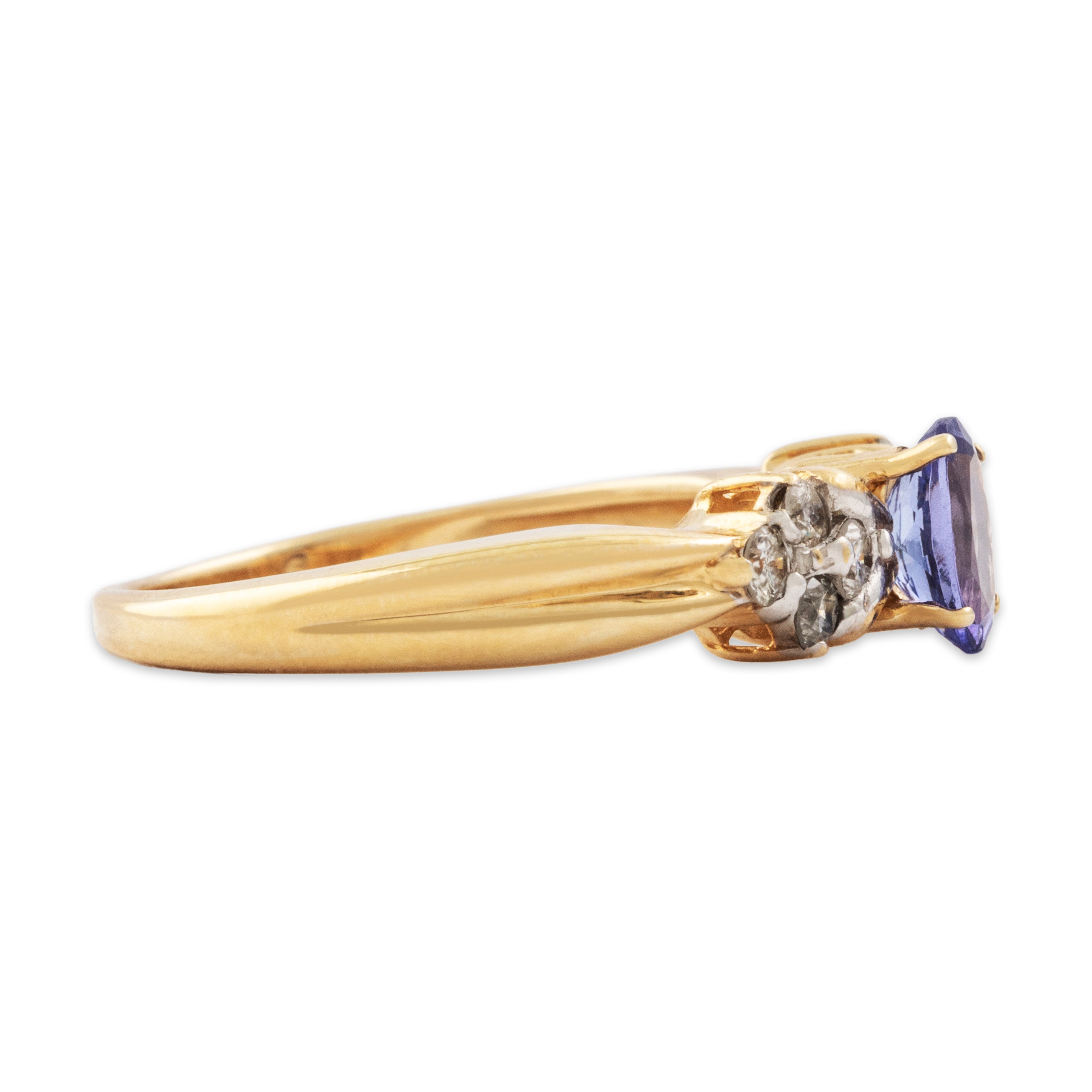 Vintage 14k Yellow Gold Tanzanite Diamond Bright Ring - Side view
