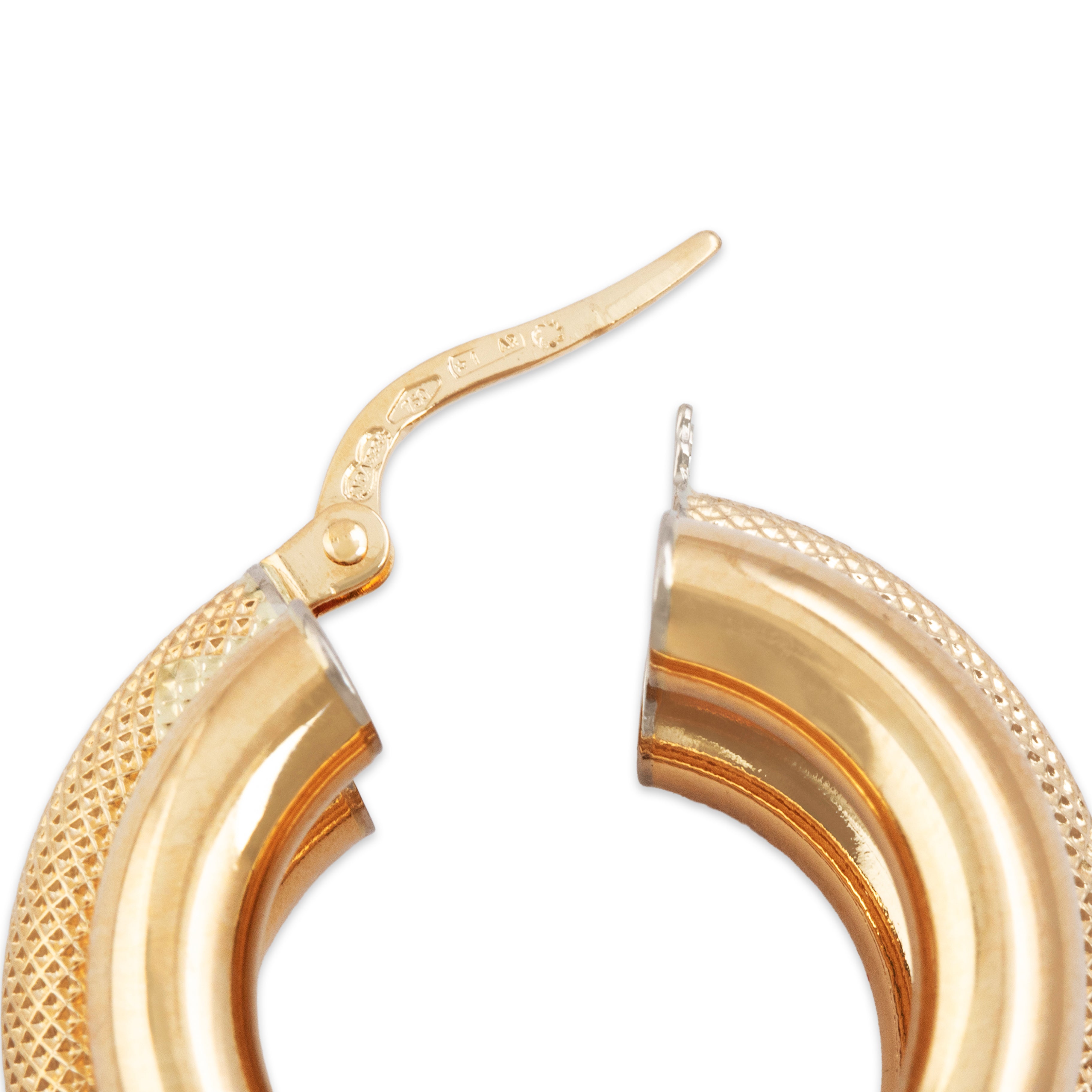 Vintage 18k Yellow Gold Pretty Textured Triple Hoop Earrings - Hallmark view