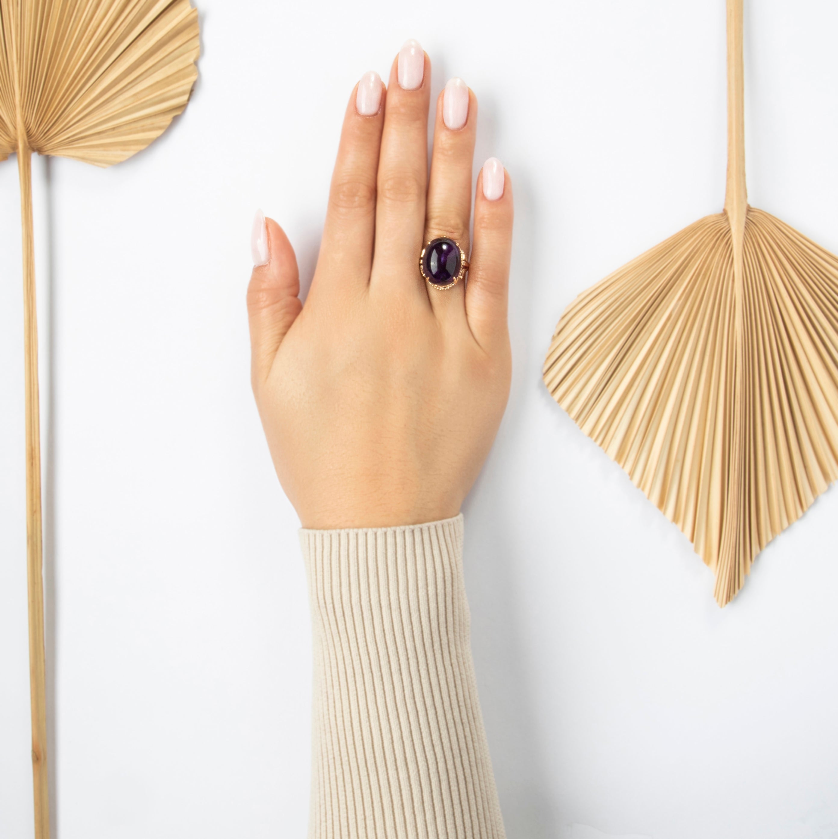 Vintage Large 14k Rosy Yellow Gold 26ct Amethyst Fabulous Cocktail Ring - On model view