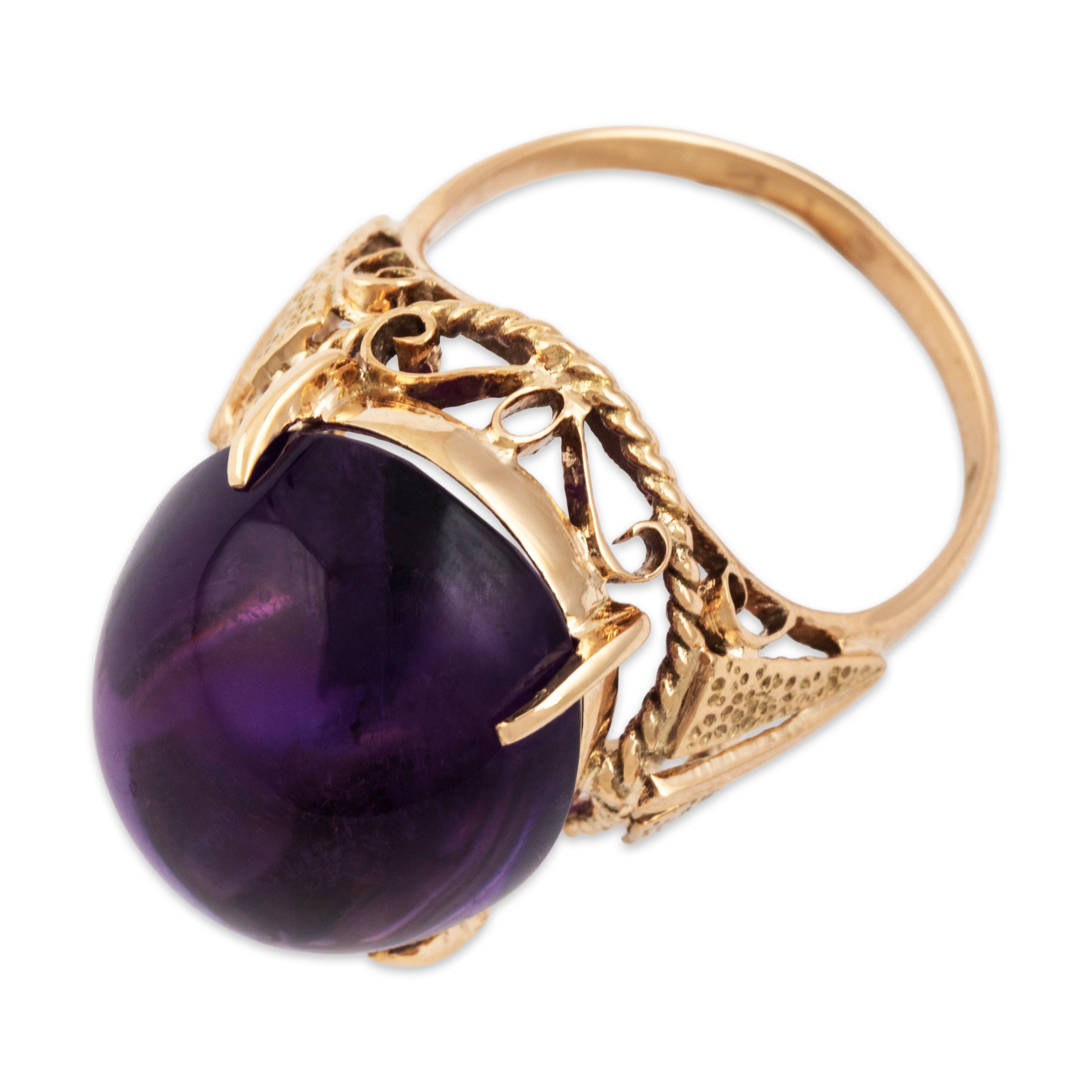 Vintage Large 14k Rosy Yellow Gold 26ct Amethyst Fabulous Cocktail Ring - Overall view