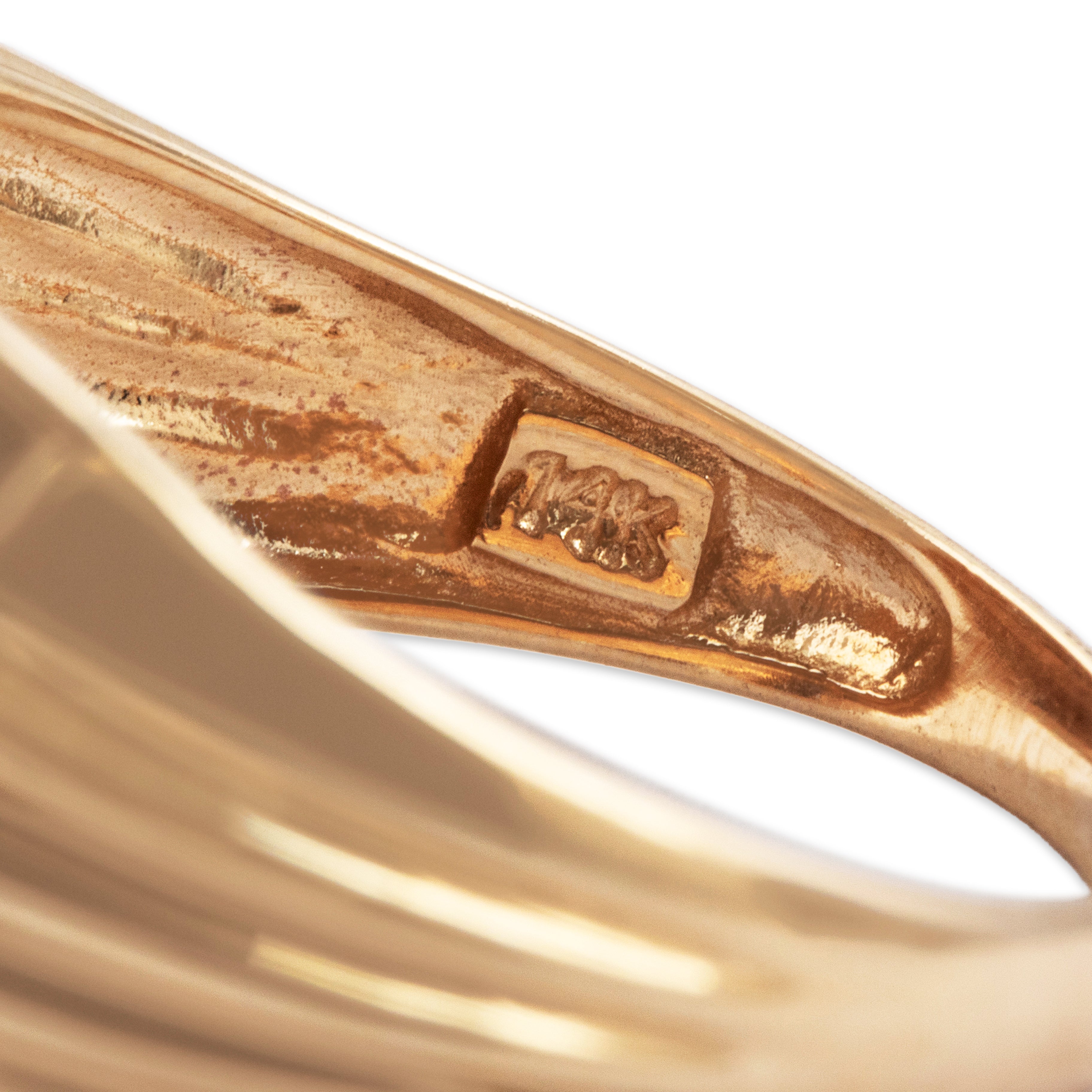 Vintage 14k Yellow Gold Blue Sapphire Glittering Channel-Set Ribbon Ring - Hallmark view