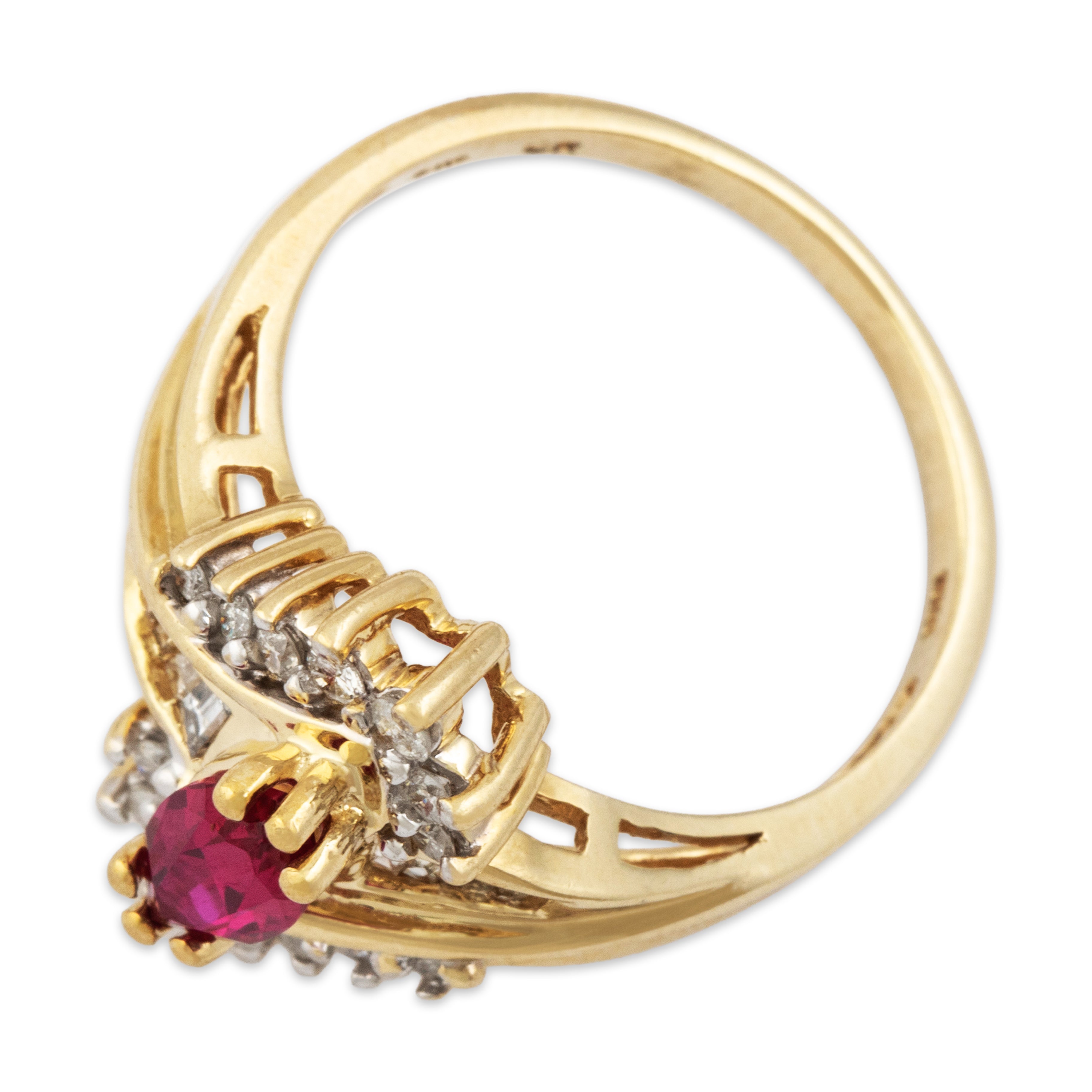 Vintage 10k Yellow Gold Synthetic Ruby Natural Diamond Marquise Ring - Overall view