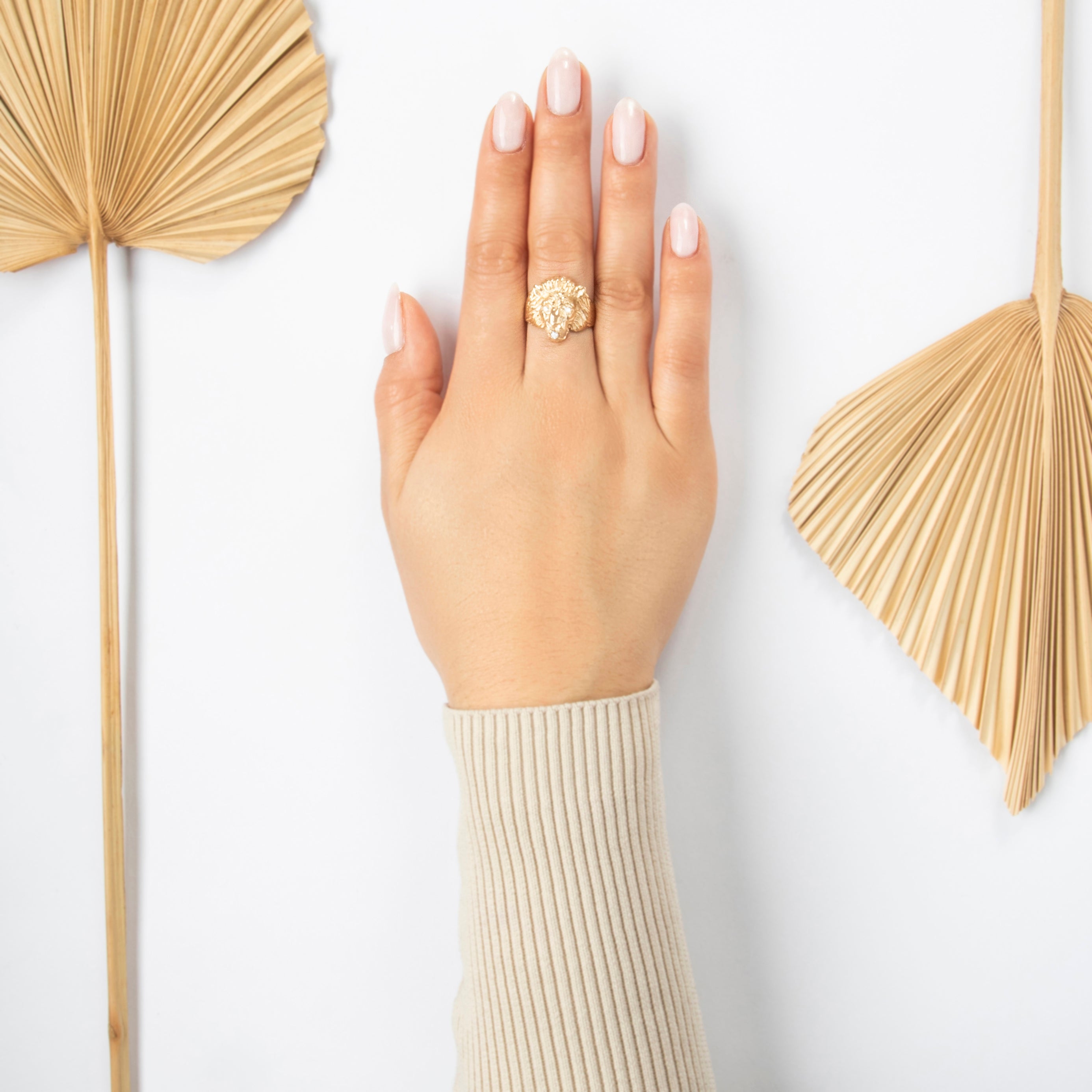 Vintage 14k Yellow Gold Diamond Magnificent Lion Head Ring - On model view