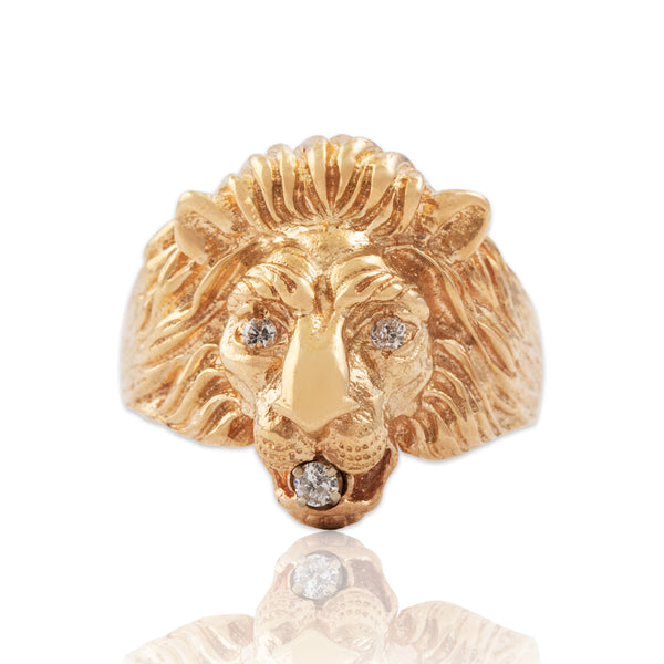 Vintage Large 14k Yellow Gold Diamond Magnificent Lion Head Ring 8.75
