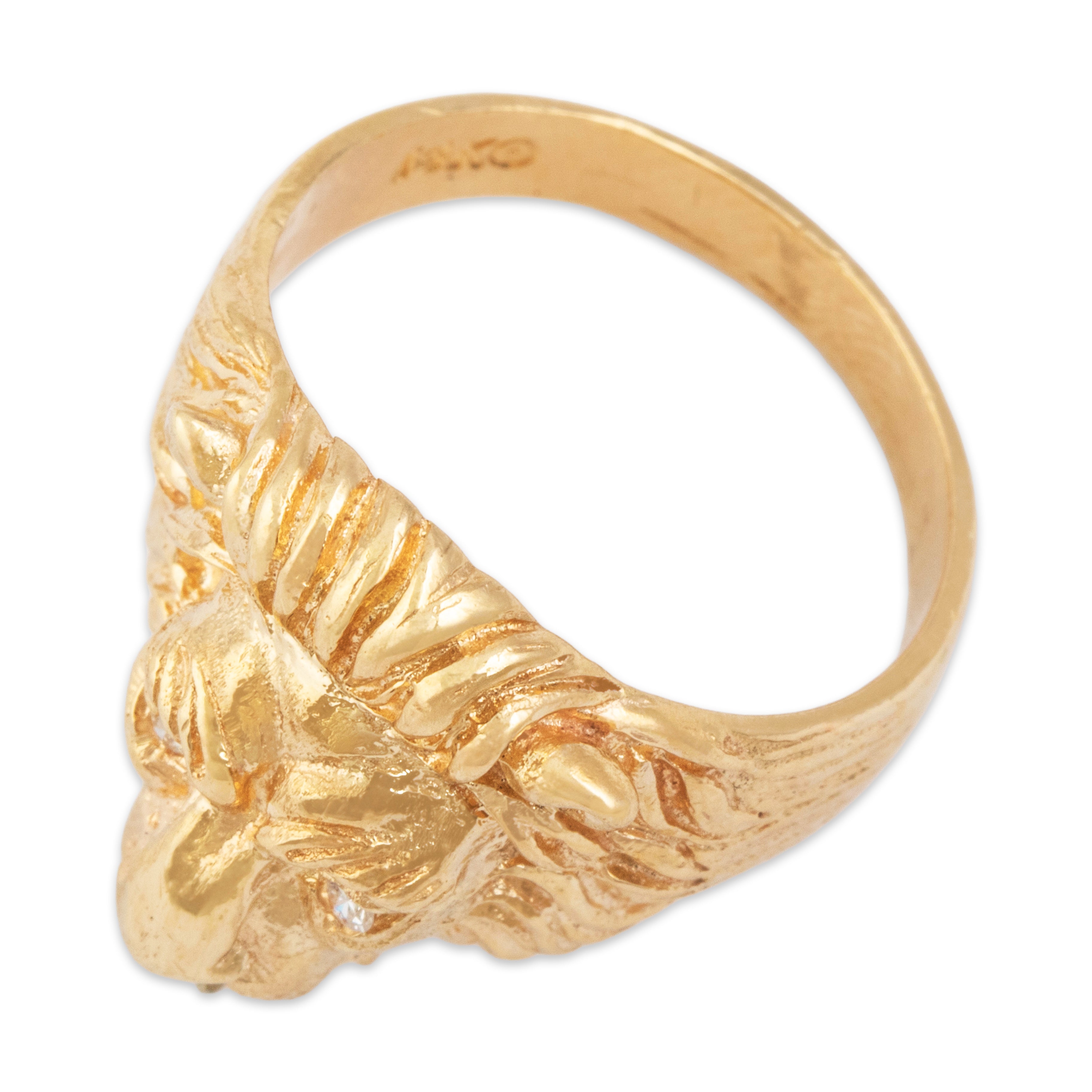 Vintage 14k Yellow Gold Diamond Magnificent Lion Head Ring - Overall view