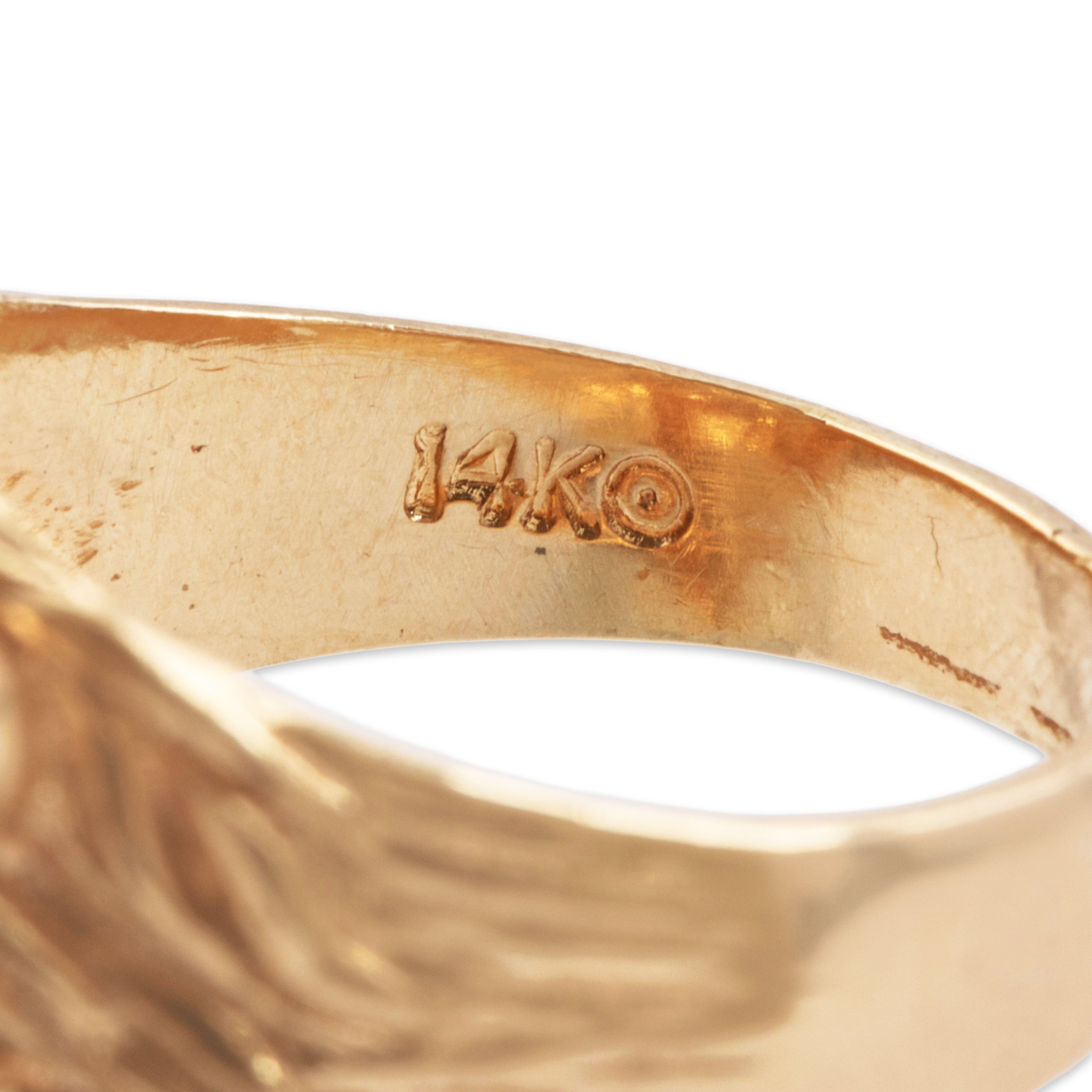 Vintage 14k Yellow Gold Diamond Magnificent Lion Head Ring - Hallmark view