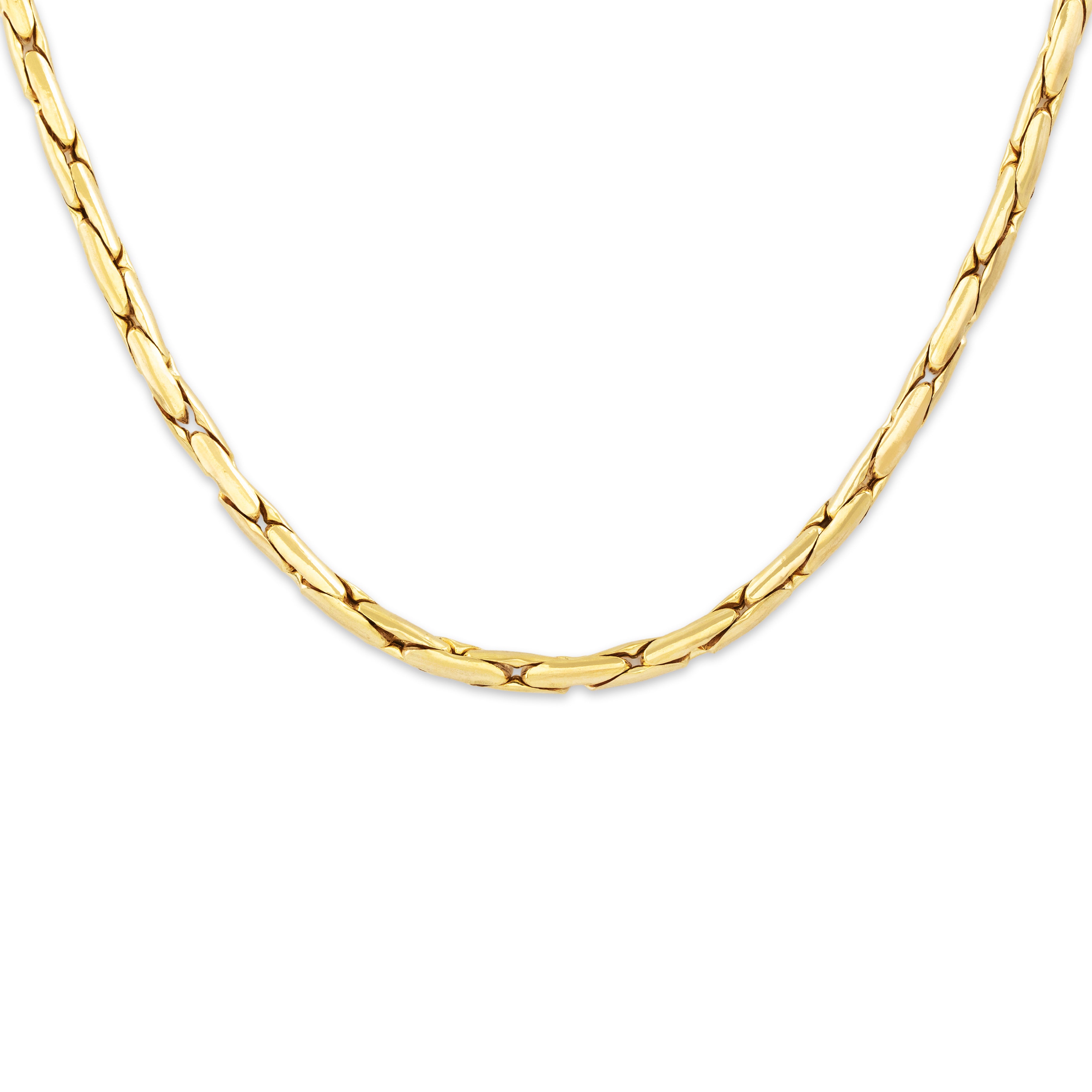 Estate Italian 14k Yellow Gold Sleek Bar Link Chain Necklace - Close-up view