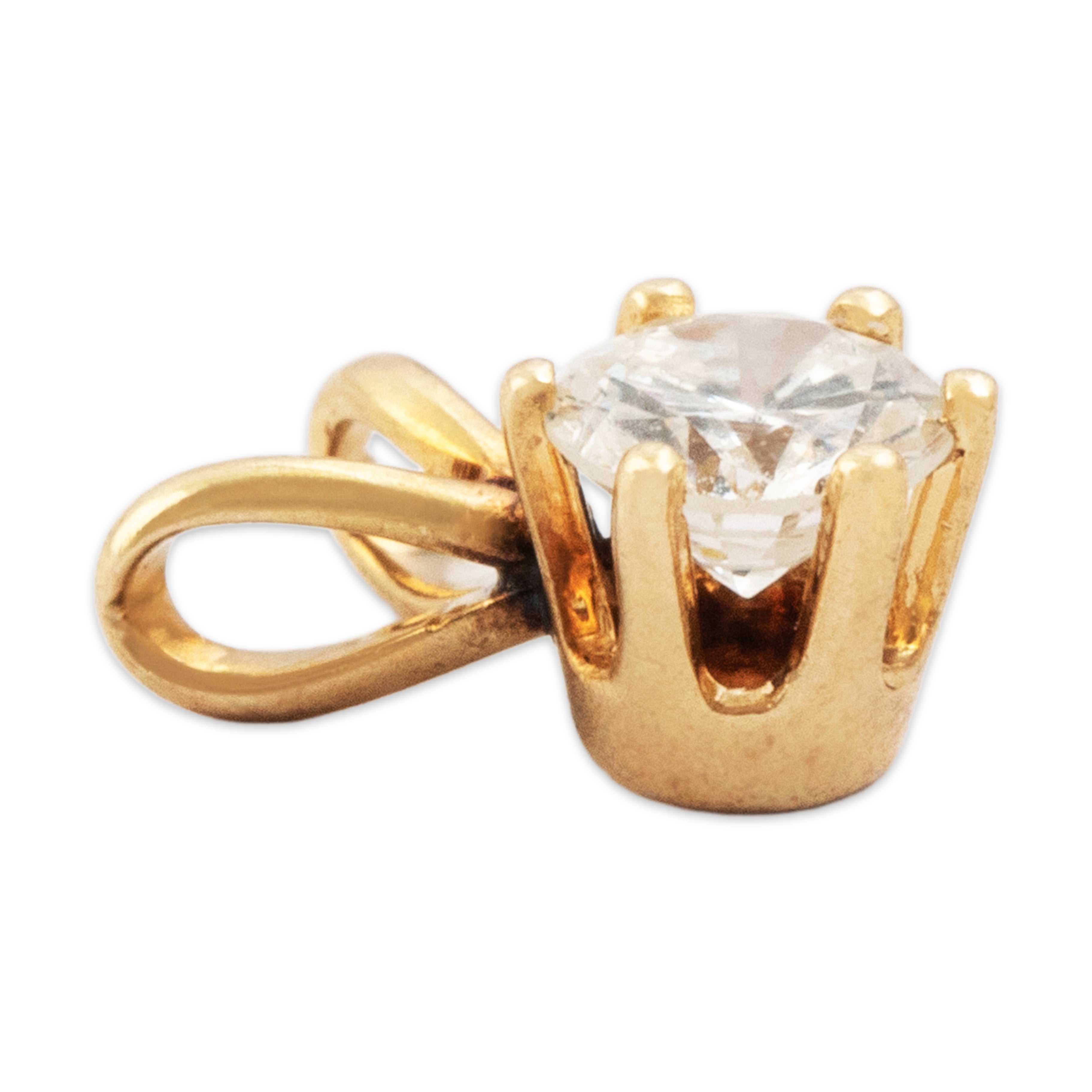 Vintage Small 14k Yellow Gold Diamond Dainty Solitaire Pendant - Side view