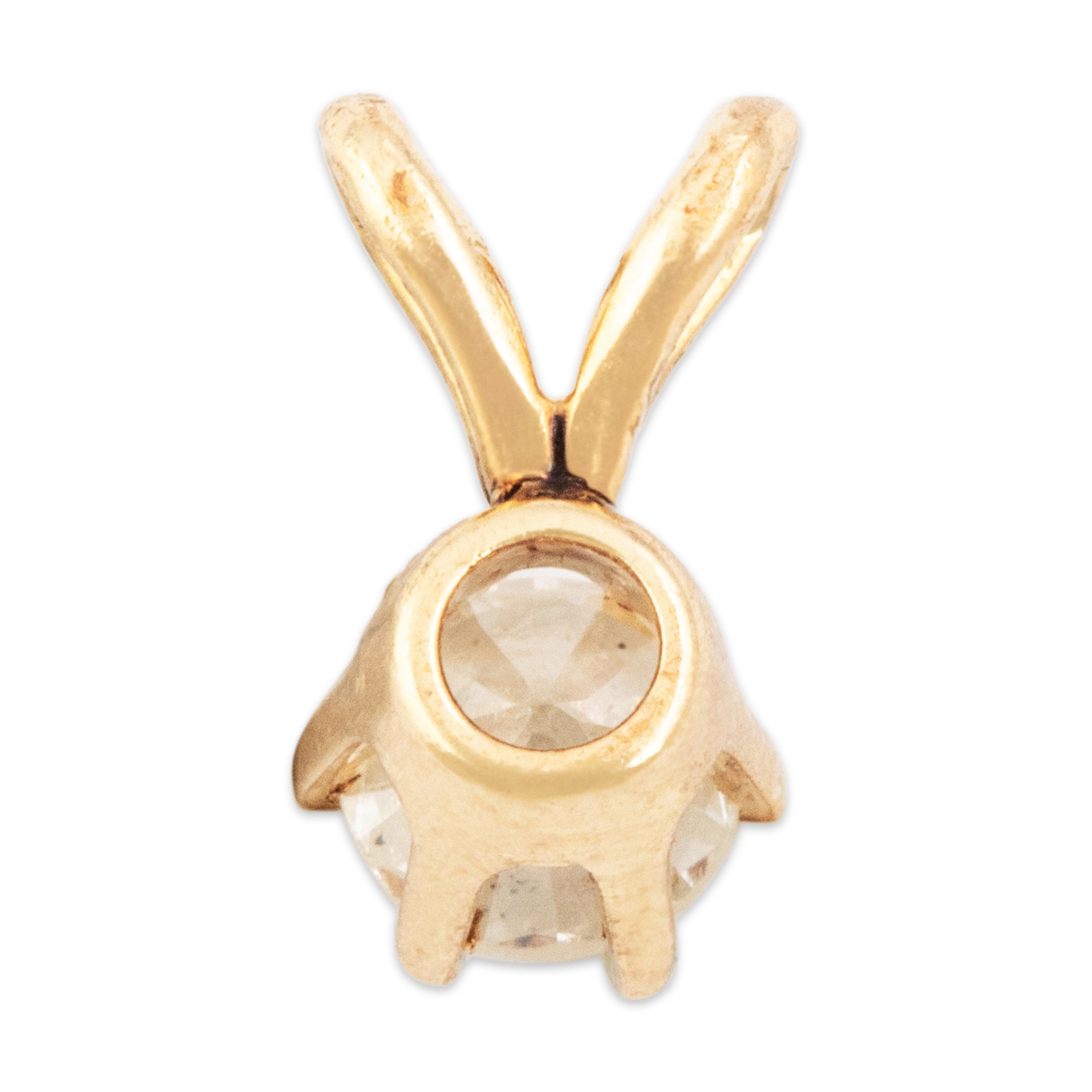 Vintage Small 14k Yellow Gold Diamond Dainty Solitaire Pendant - Back view
