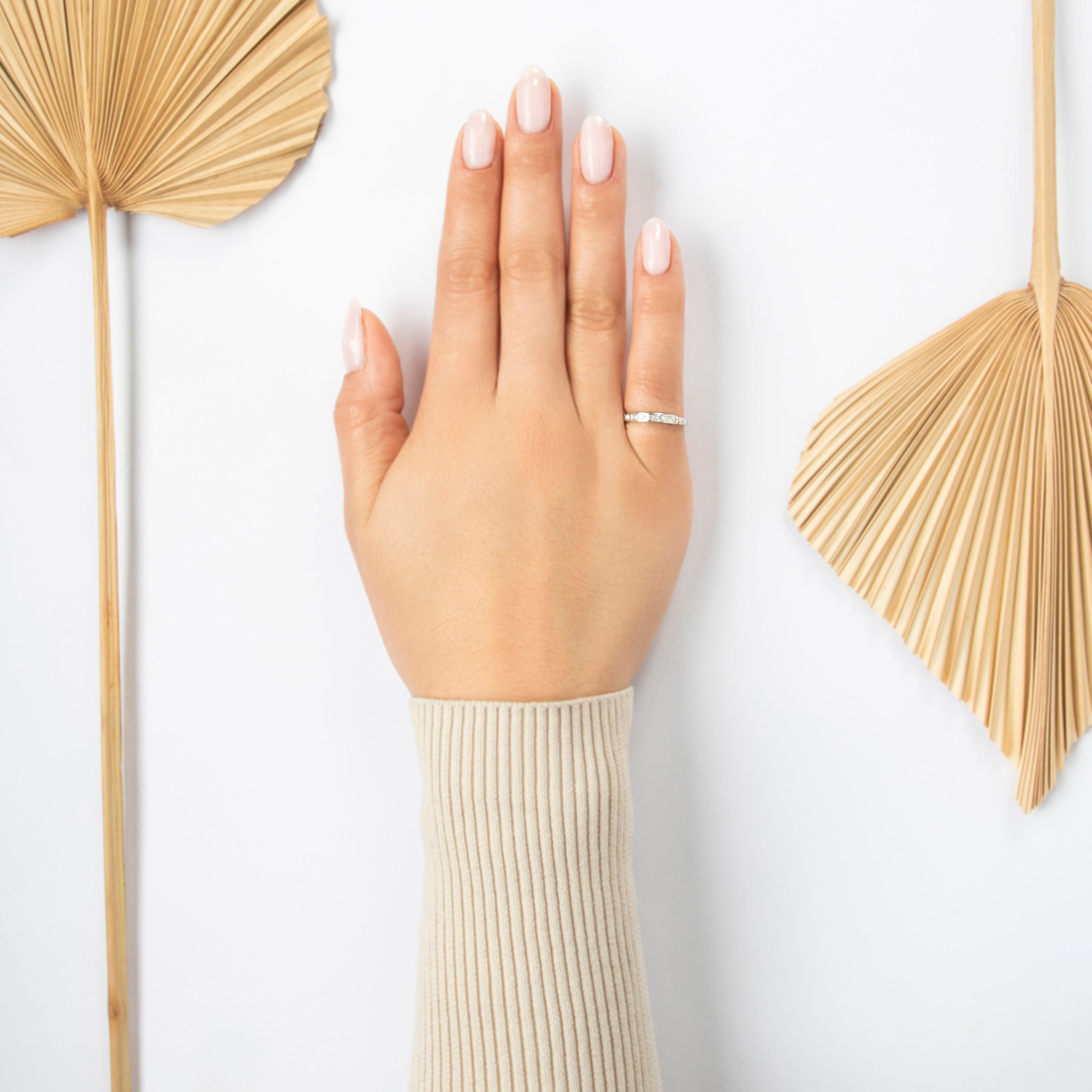 Antique Platinum Diamond Simple Ten-Stone Line Ring - On model view