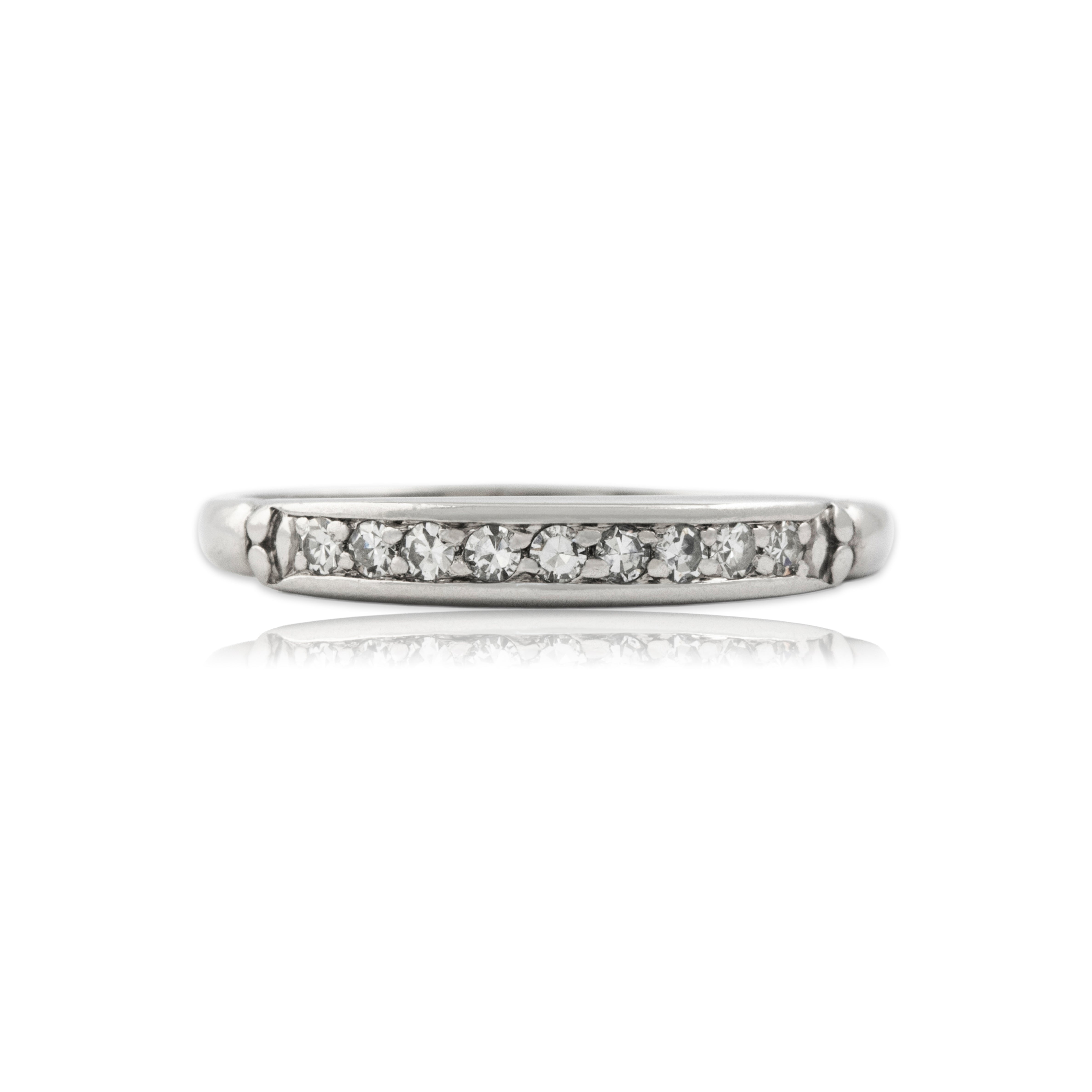 Antique Platinum Diamond Simple Ten-Stone Line Ring - Close-up view