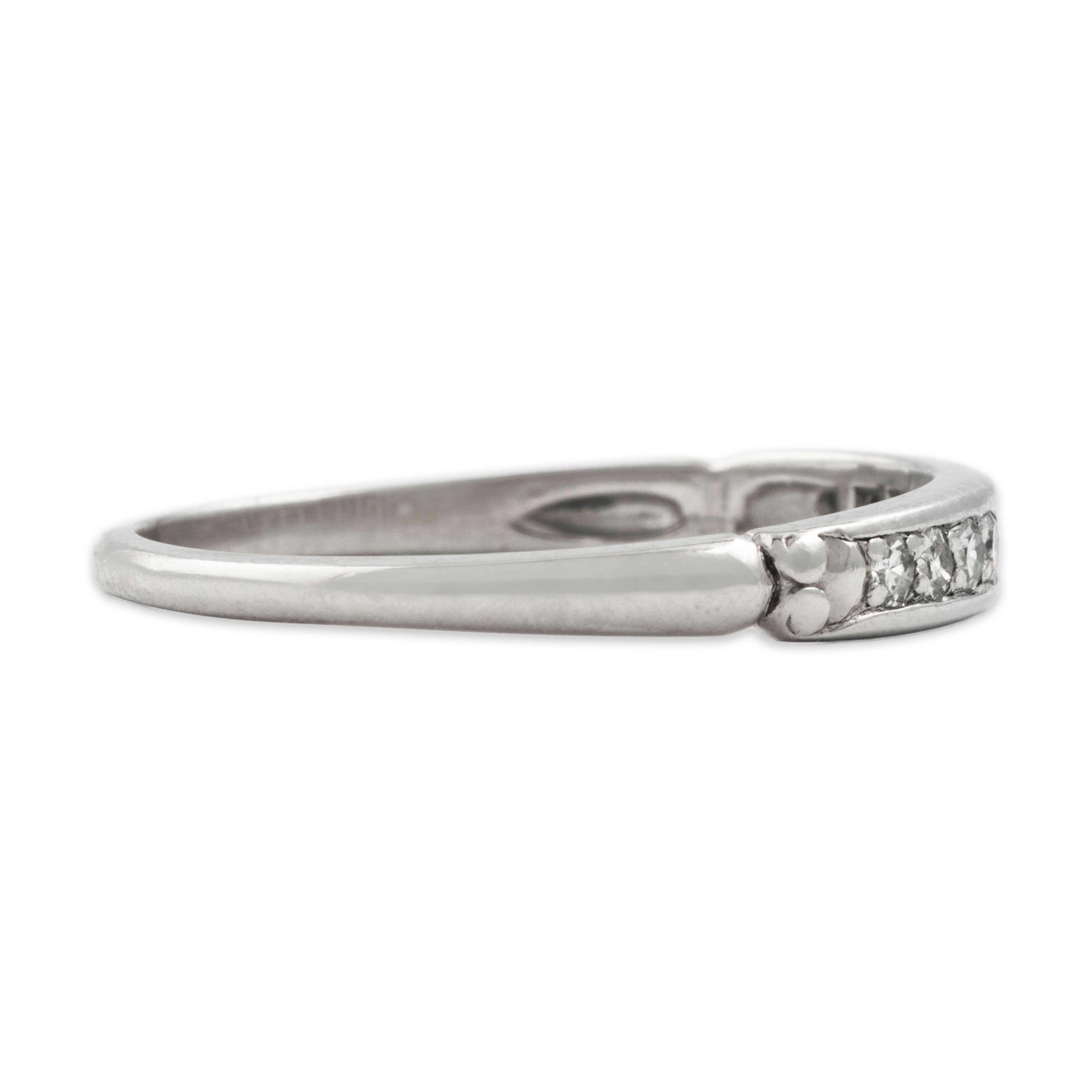 Antique Platinum Diamond Simple Ten-Stone Line Ring - Side view