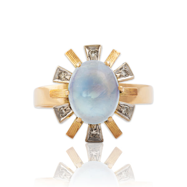 Vintage 14k Yellow & White Gold 2.7ct Moonstone Diamond Glowing Fan Ring 9.0
