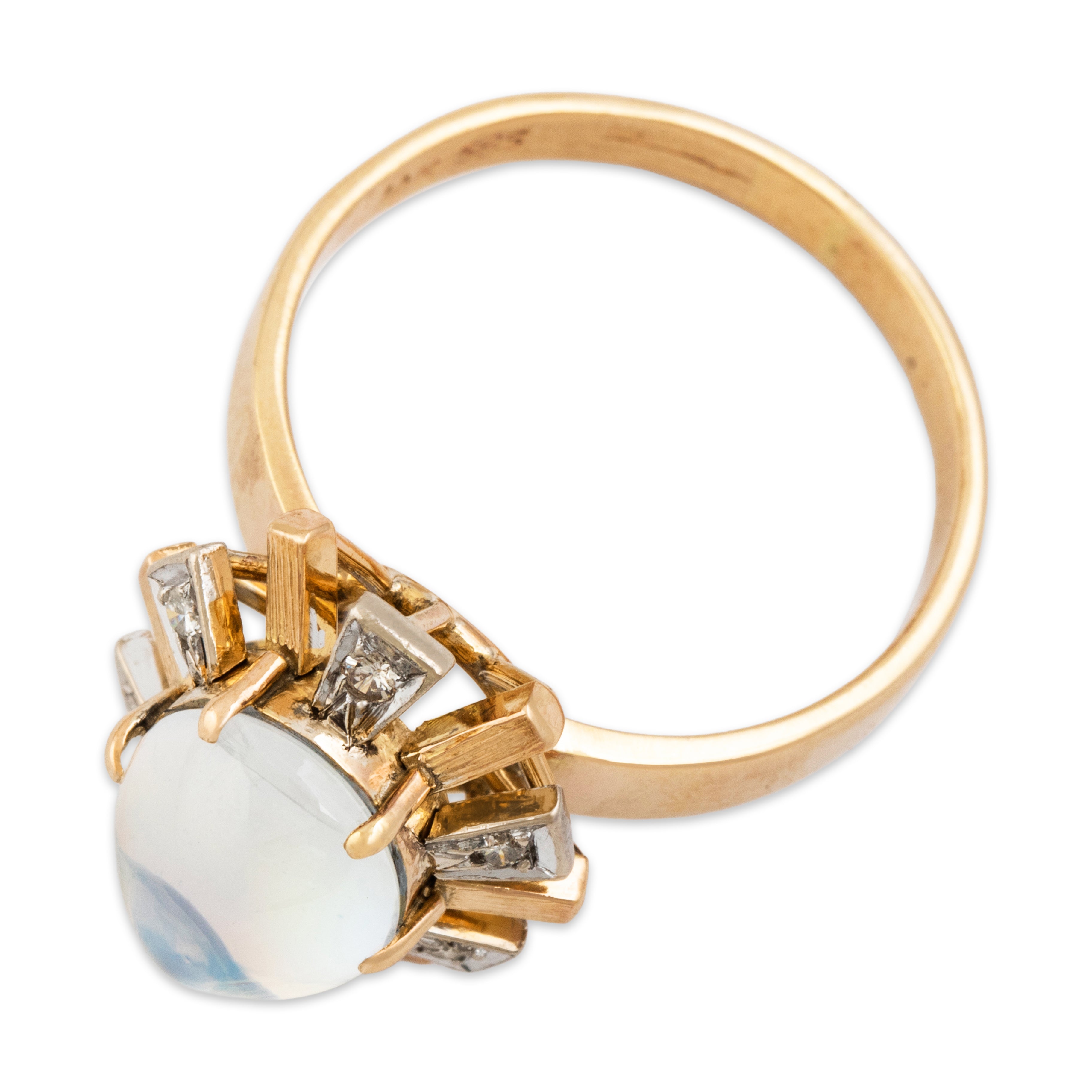Vintage 14k Yellow & White Gold 2.7ct Moonstone Diamond Glowing Fan Ring 9.0