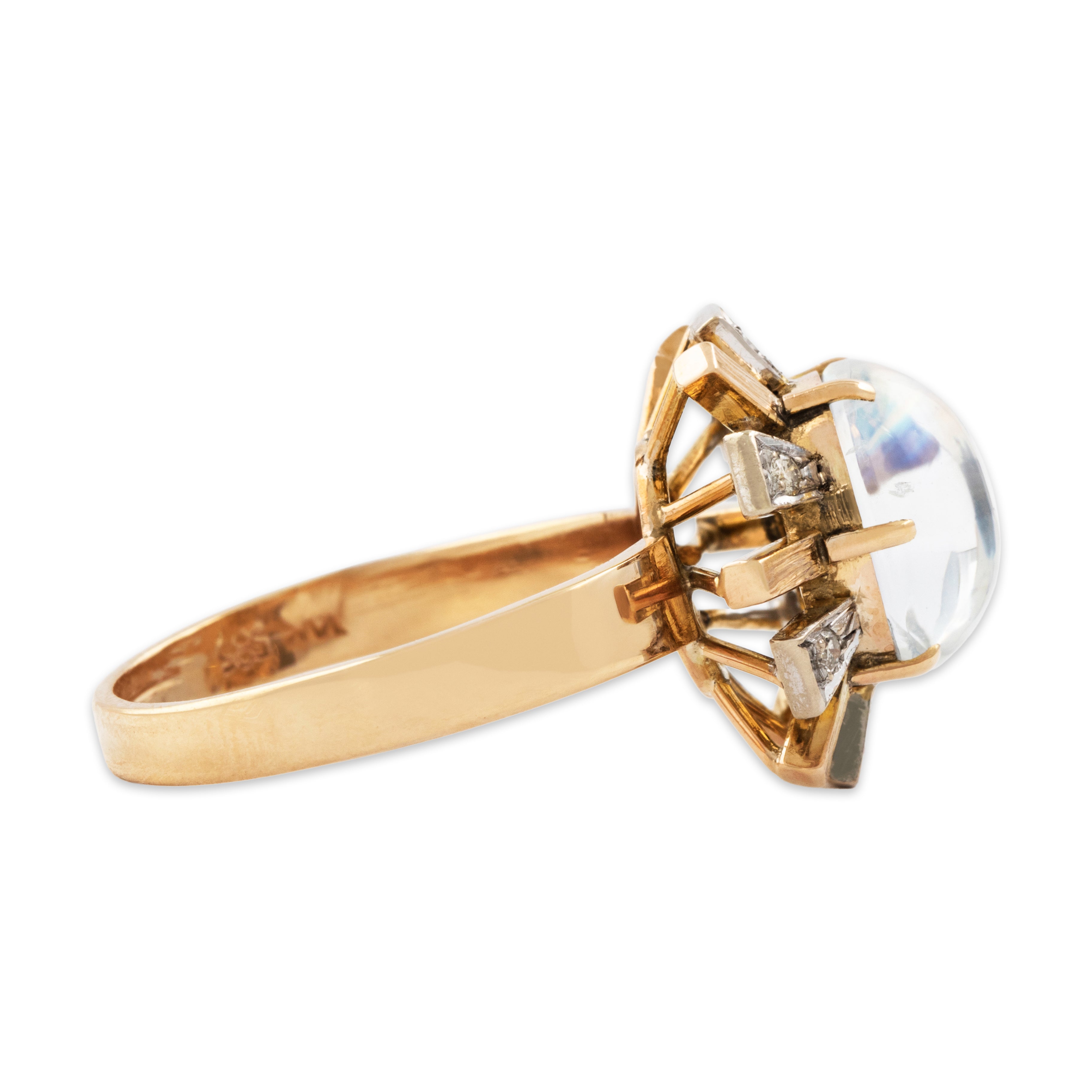 Vintage 14k Yellow & White Gold 2.7ct Moonstone Diamond Glowing Fan Ring 9.0