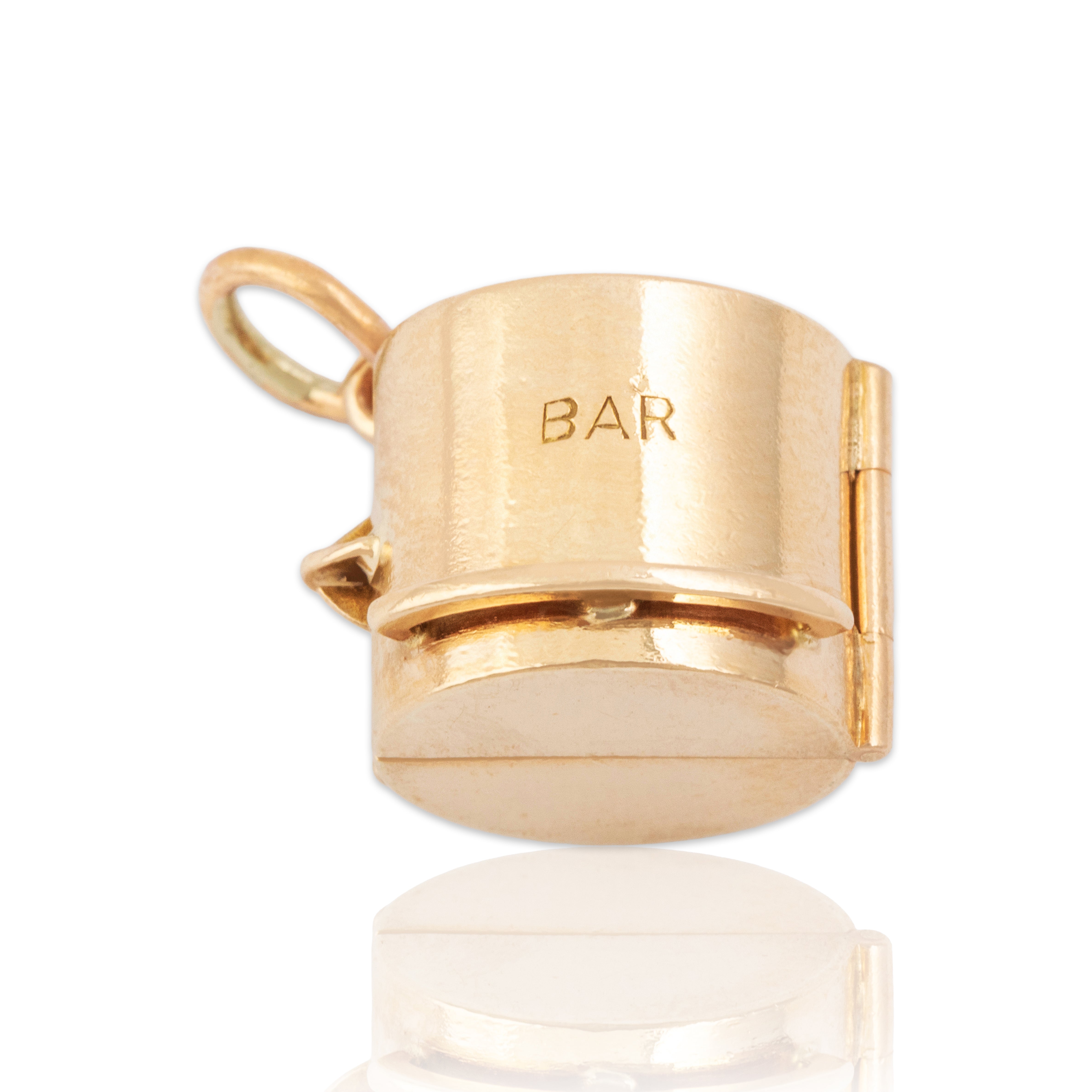 Vintage 14k Yellow Gold Wonder Bar Articulated Bottle Shelf Charm / Pendant - Close-up view