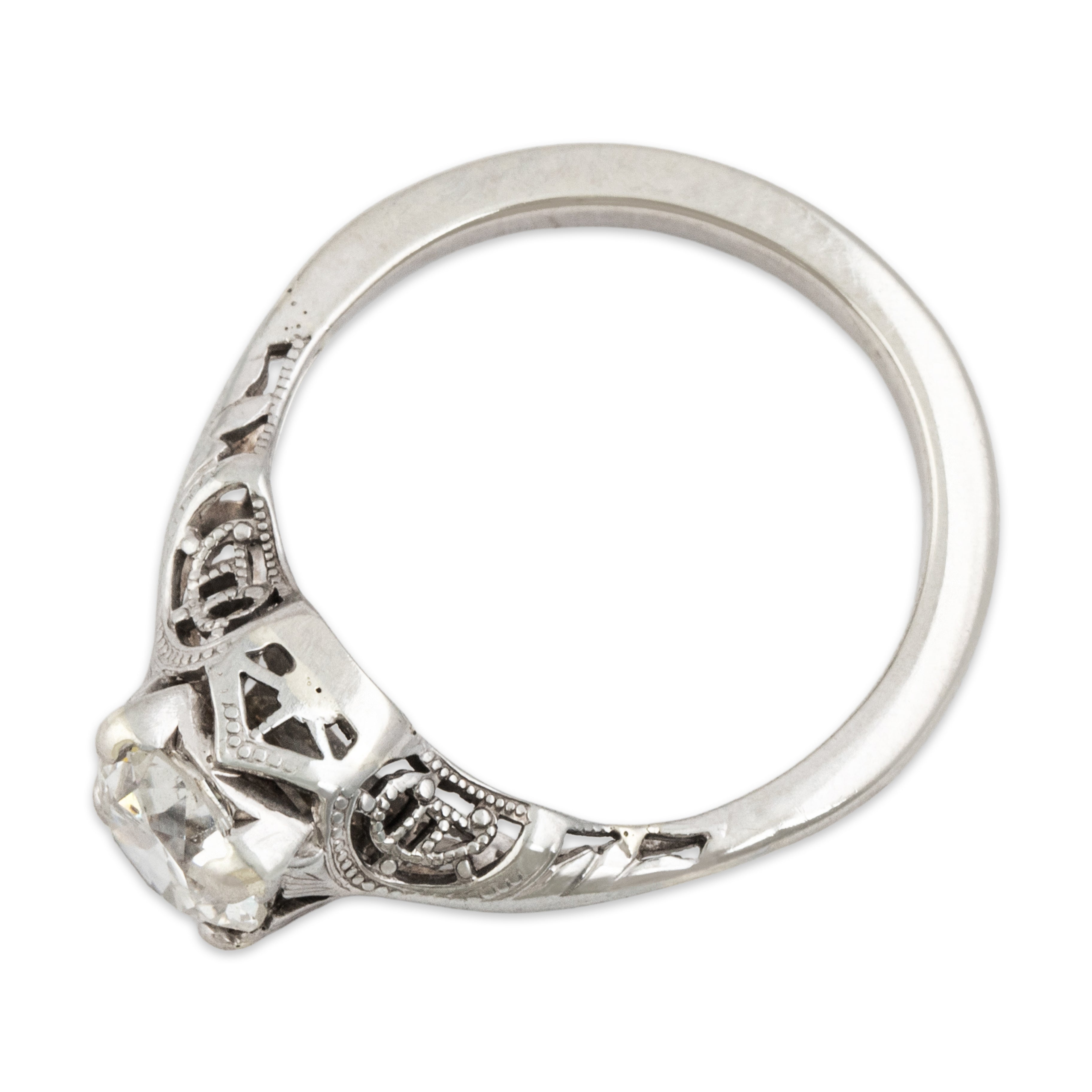 Antique 14k White Gold .81ct Old European Diamond Milgrain Openwork Ring - Overall view