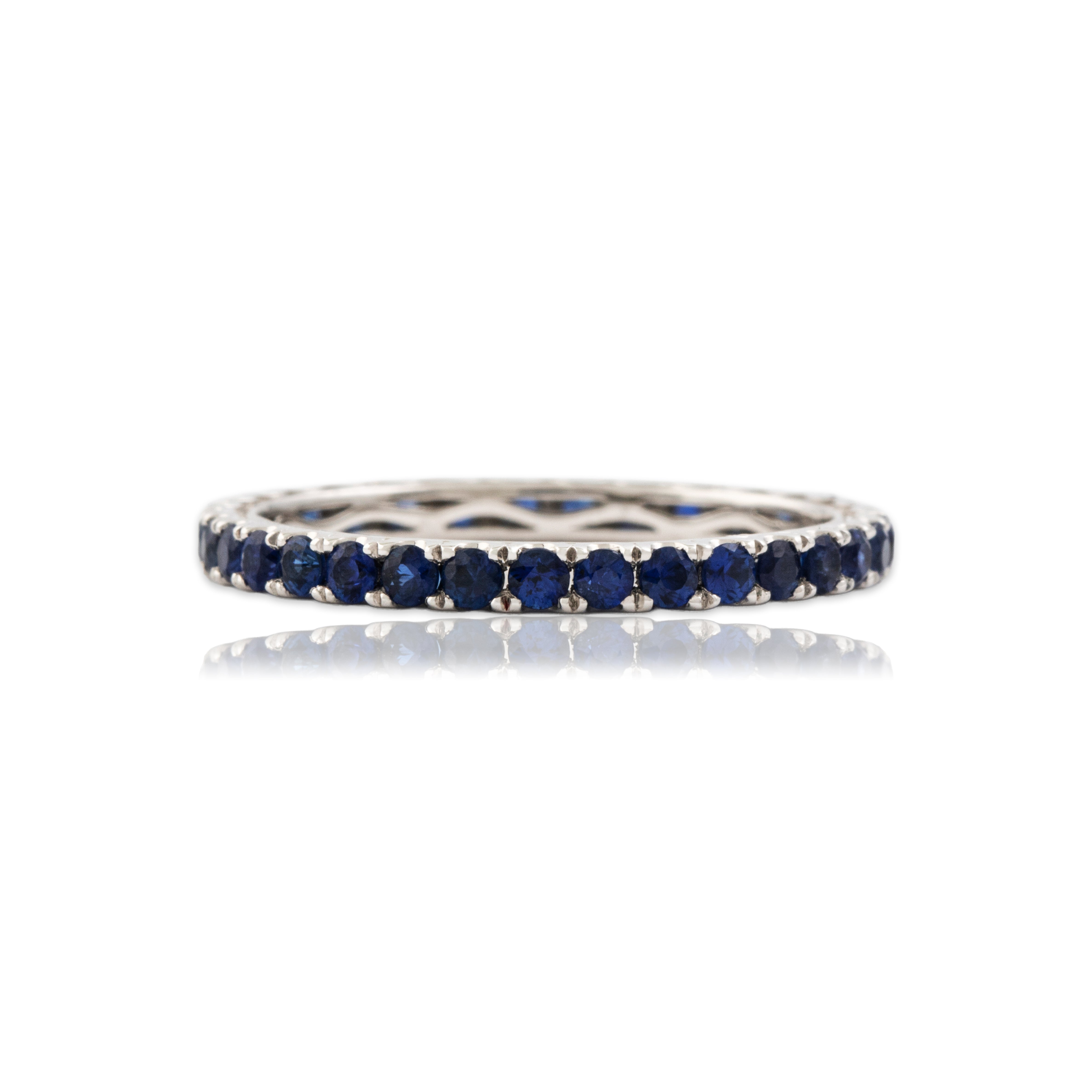Estate Platinum Blue Sapphire Bright Cobalt Eternity Band Ring - Close-up view
