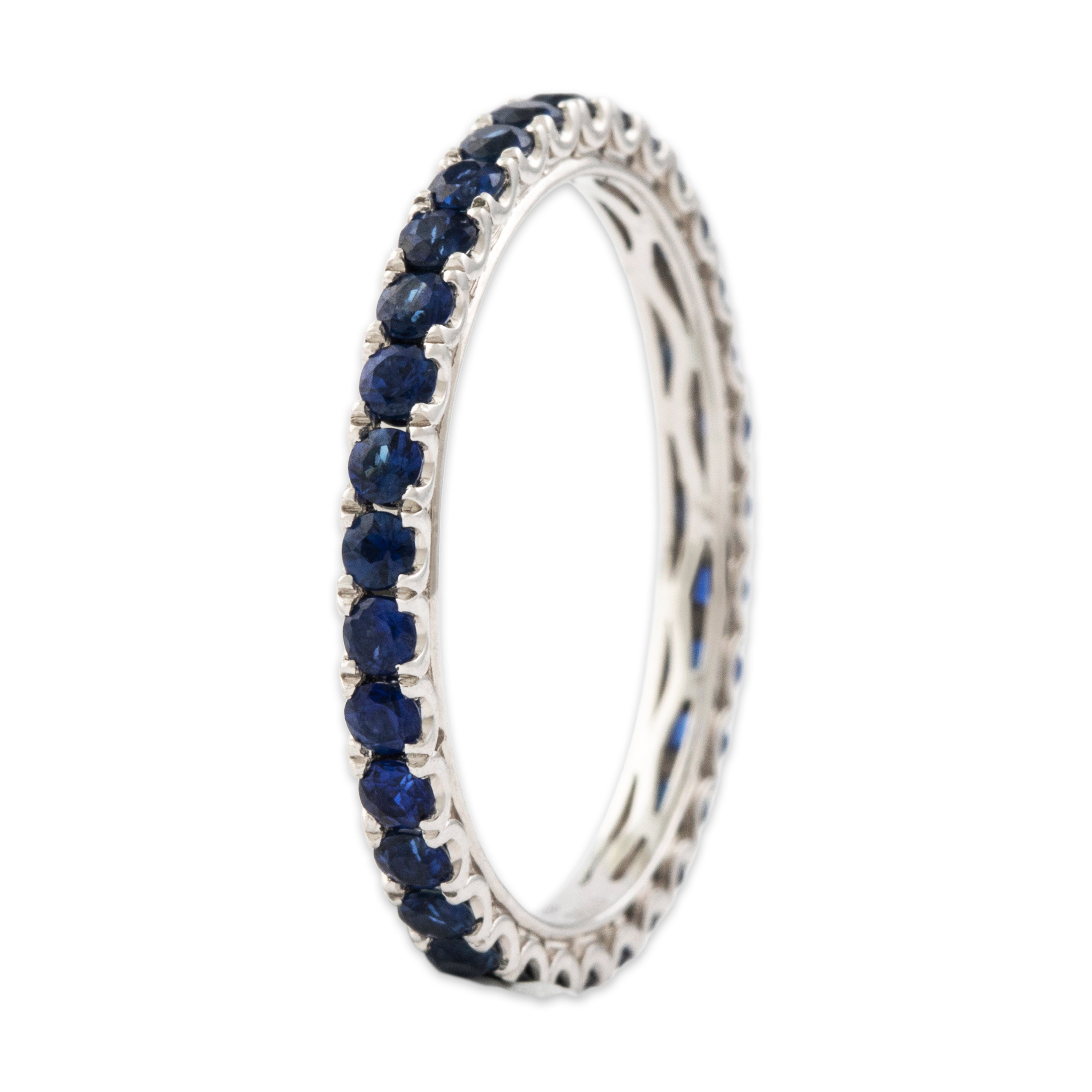 Estate Platinum Blue Sapphire Bright Cobalt Eternity Band Ring - detail view #1