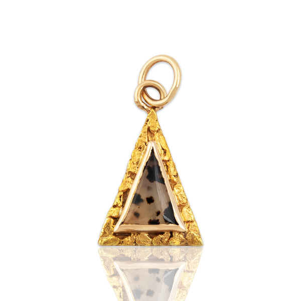 Antique 14k Yellow Gold Moss Agate Triangular Gold Nugget Charm / Pendant