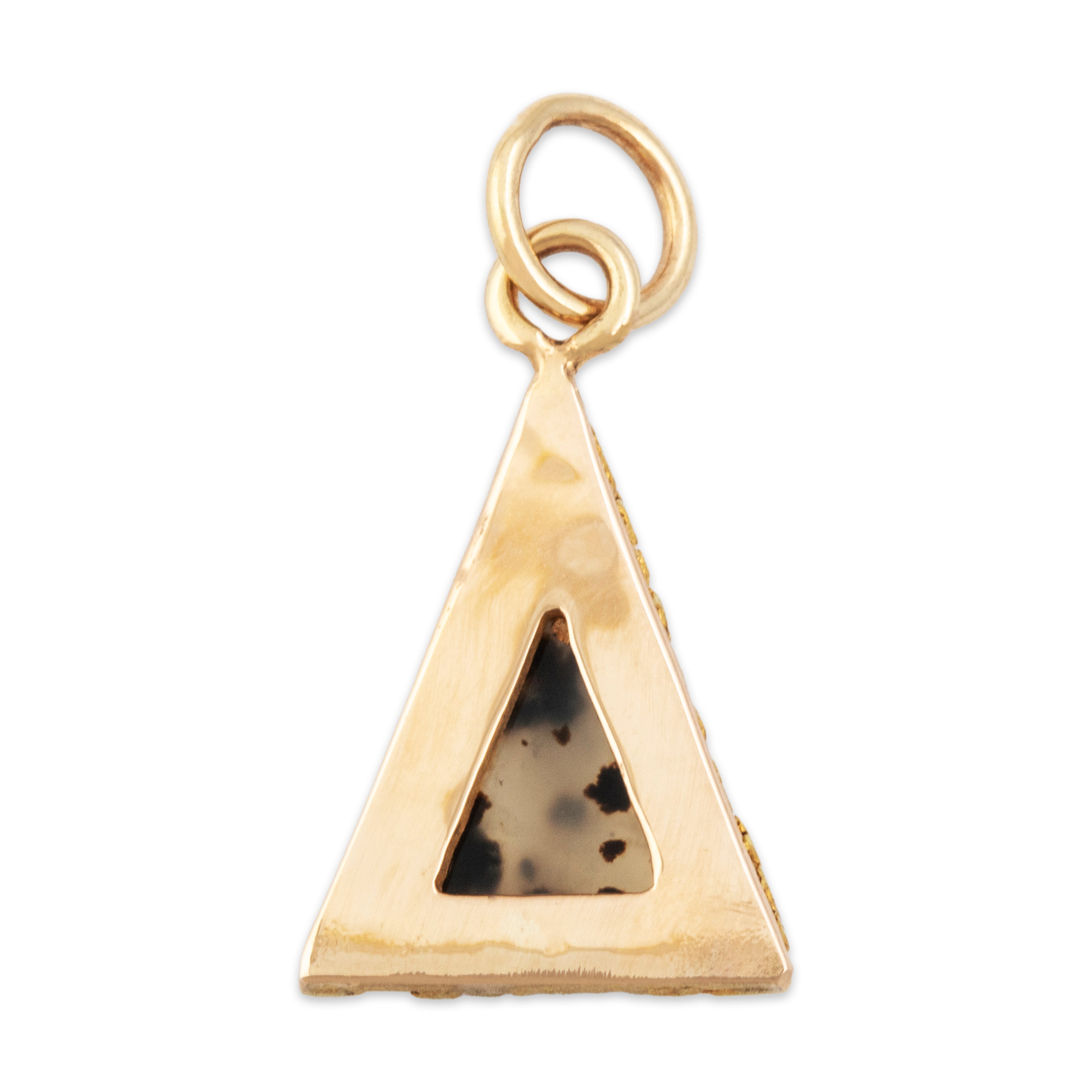 Antique 14k Yellow Gold Moss Agate Triangular Gold Nugget Charm / Pendant - Back view