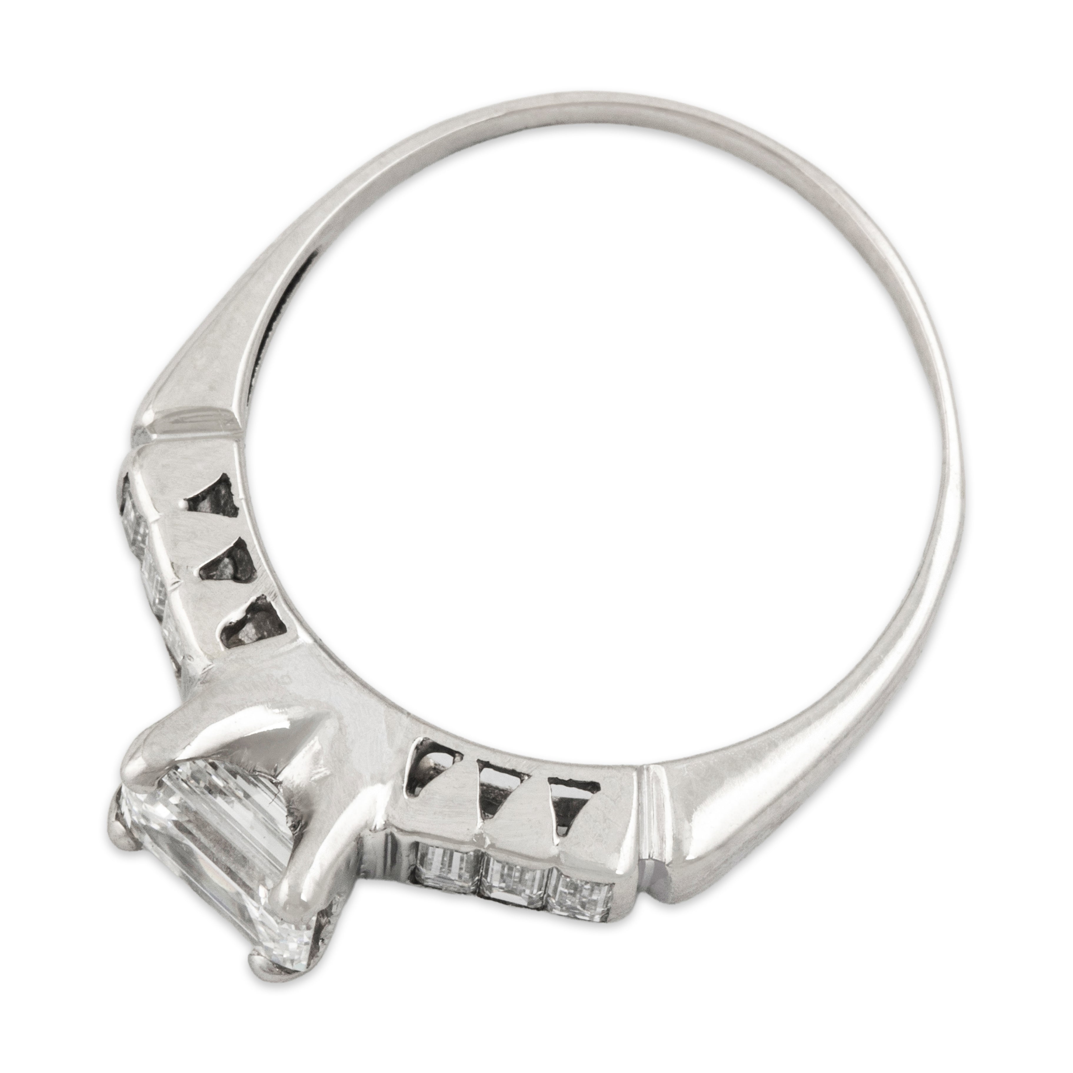 Vintage 14k White Gold 1cttw Diamond GIA East-West Emerald-Cut Ring 6.00