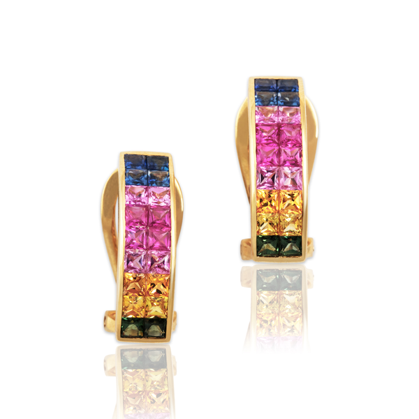 Vintage 18k Yellow Gold 2.5cttw Multicolor Sapphire Stunning Line Earrings