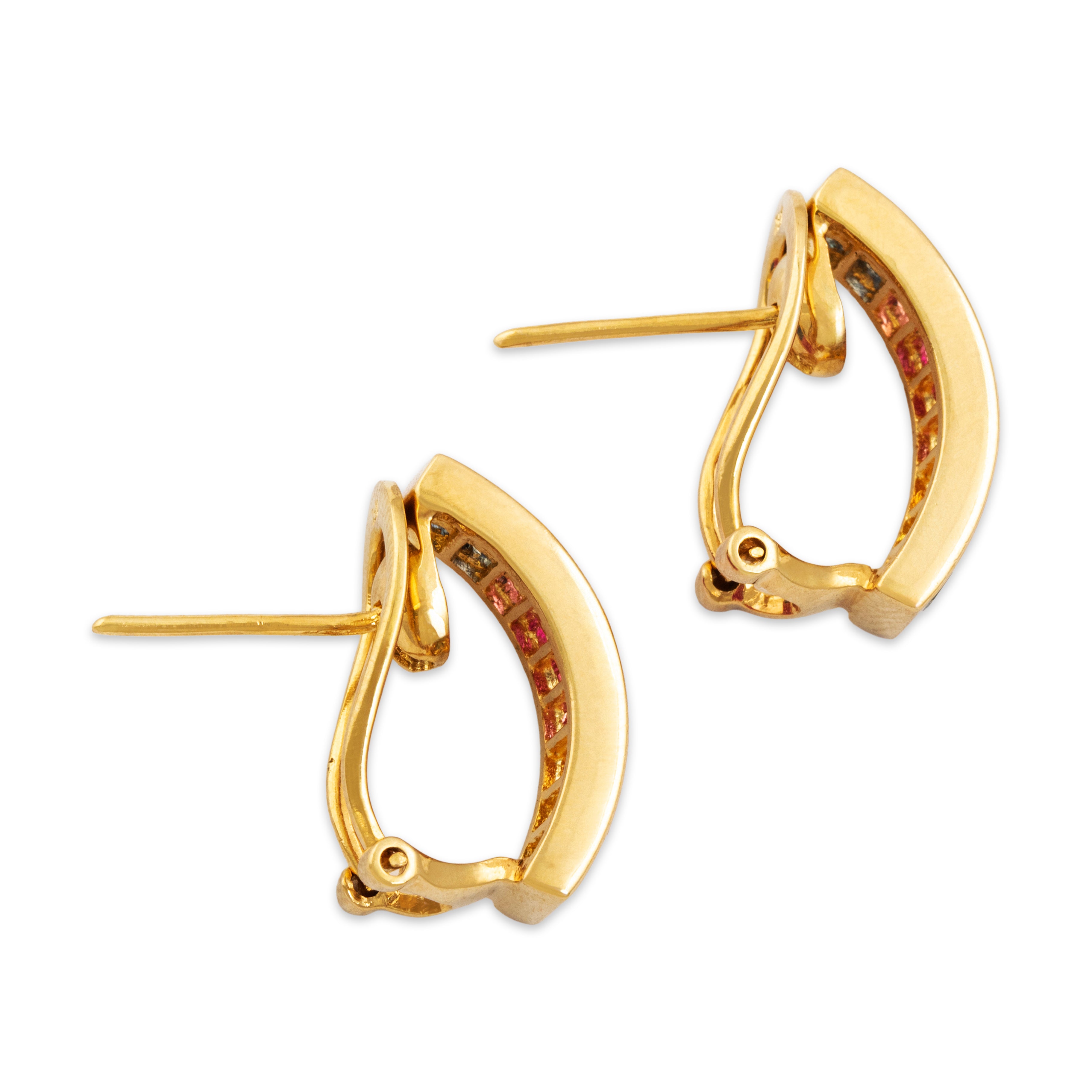 Vintage 18k Yellow Gold 2.5cttw Sapphire Beautiful Rainbow Line Duo Earrings - Side view